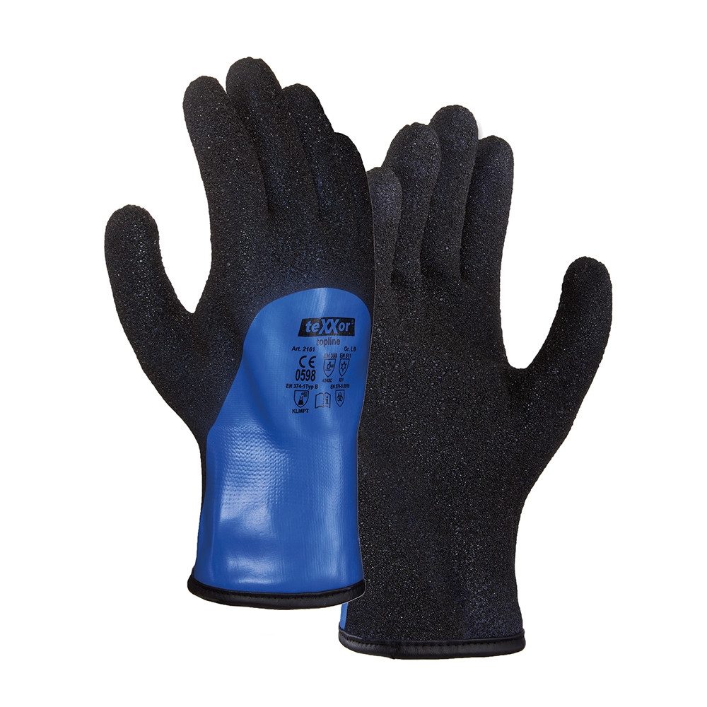 teXXor Schnittschutzhandschuhe Chemikalien-Schnittschutzhandschuhe PVC beschichtet 2161 (Packung, 12-St., VPE= 12-60 Paar, Gr 10) Schnittschutz/langlebig