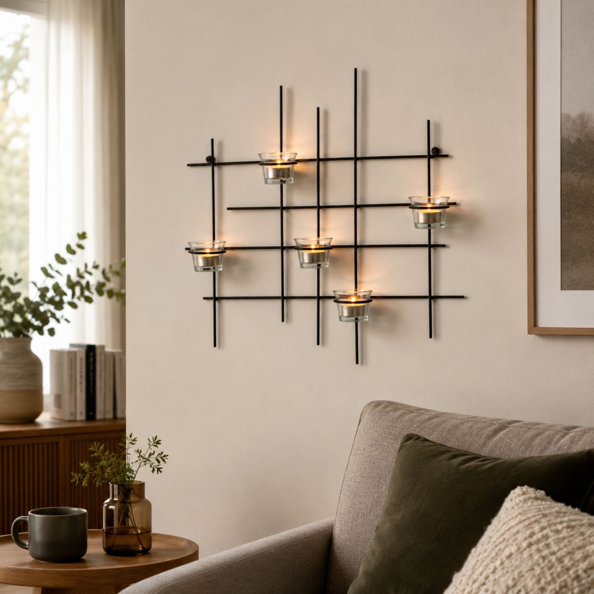 DanDiBo Teelichthalter Wand Metall Leuchter 5XXL Wandkerzenhalter 50 cm, Wandteelichthalter Kerzenhalter Wanddeko – Bild 4 von 5