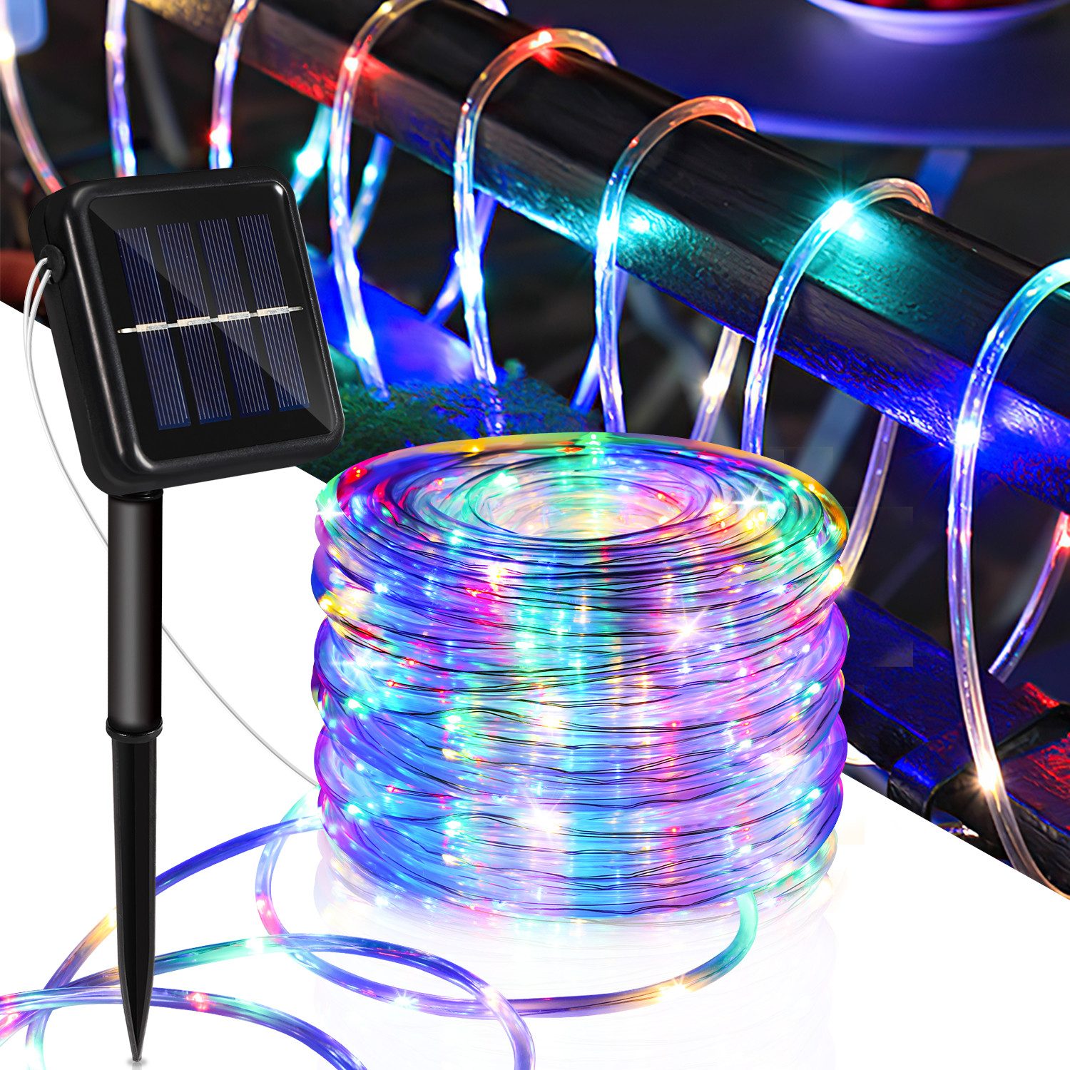 Clanmacy LED-Lichterschlauch Solar Lichterkette Lichtschlauch Beleuchtung günstig online kaufen
