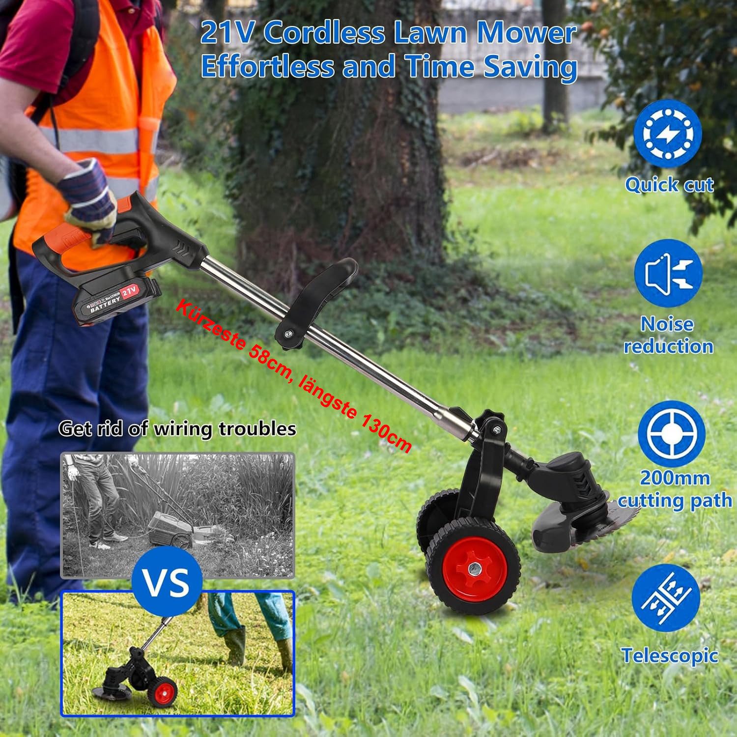 ZREE Akku-Rasentrimmer 21V Elektrischer Rasentrimmer 3-in-1 günstig online kaufen