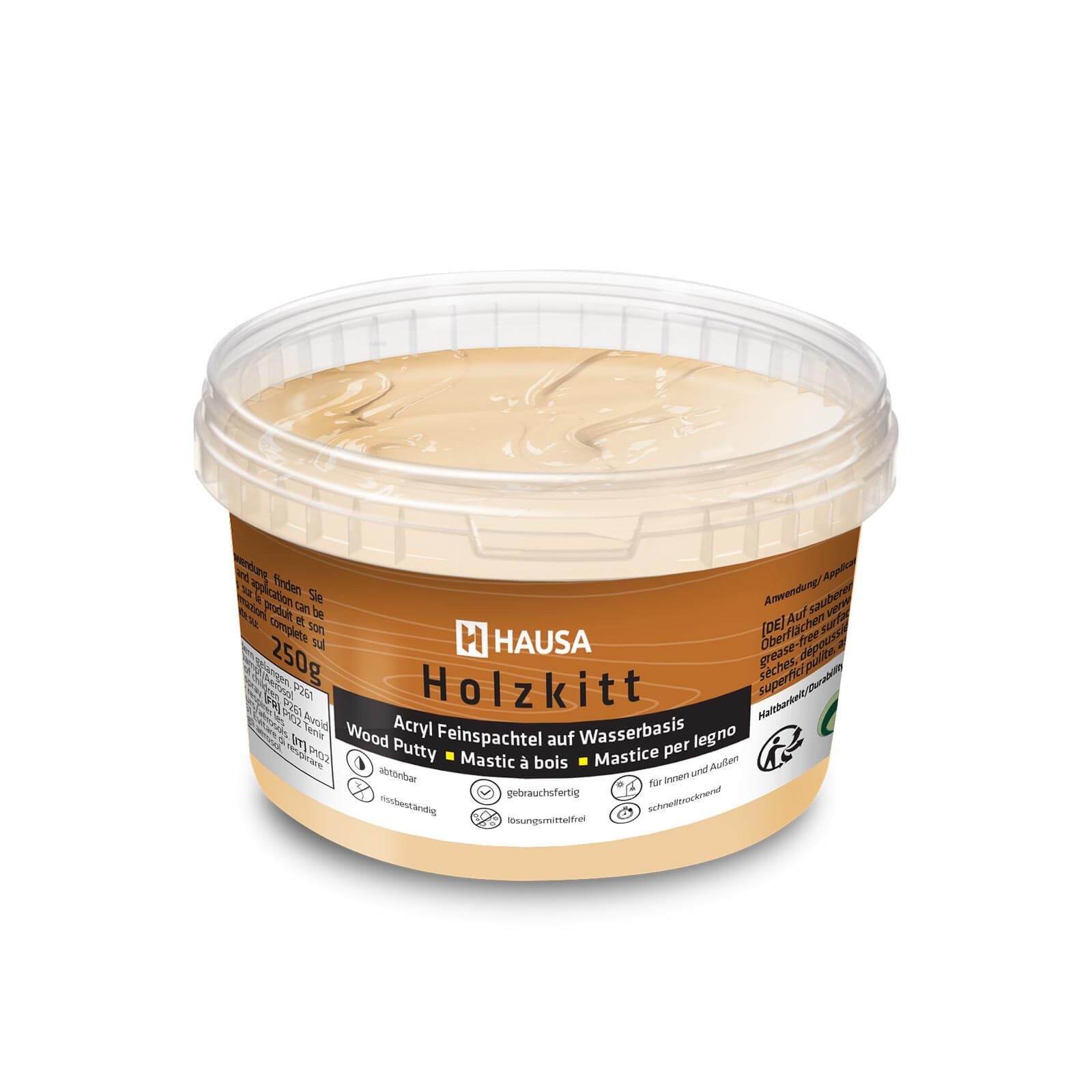 Hausa Holz-Reparaturset Holzkitt, 250g gebrauchsfertig ausgezeichnete Füllkraft rissbeständig, 1-St., Gramm Eiche Hell Holzspachtelmasse Kitt für Holz, Holzspachtel/Füllmasse zum Reparieren