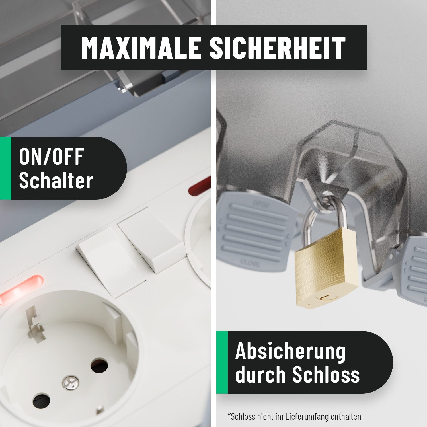greate. 1x abschließbare Außensteckdose + Schalter - 2fach wasserdicht IP66 Steckdosenleiste