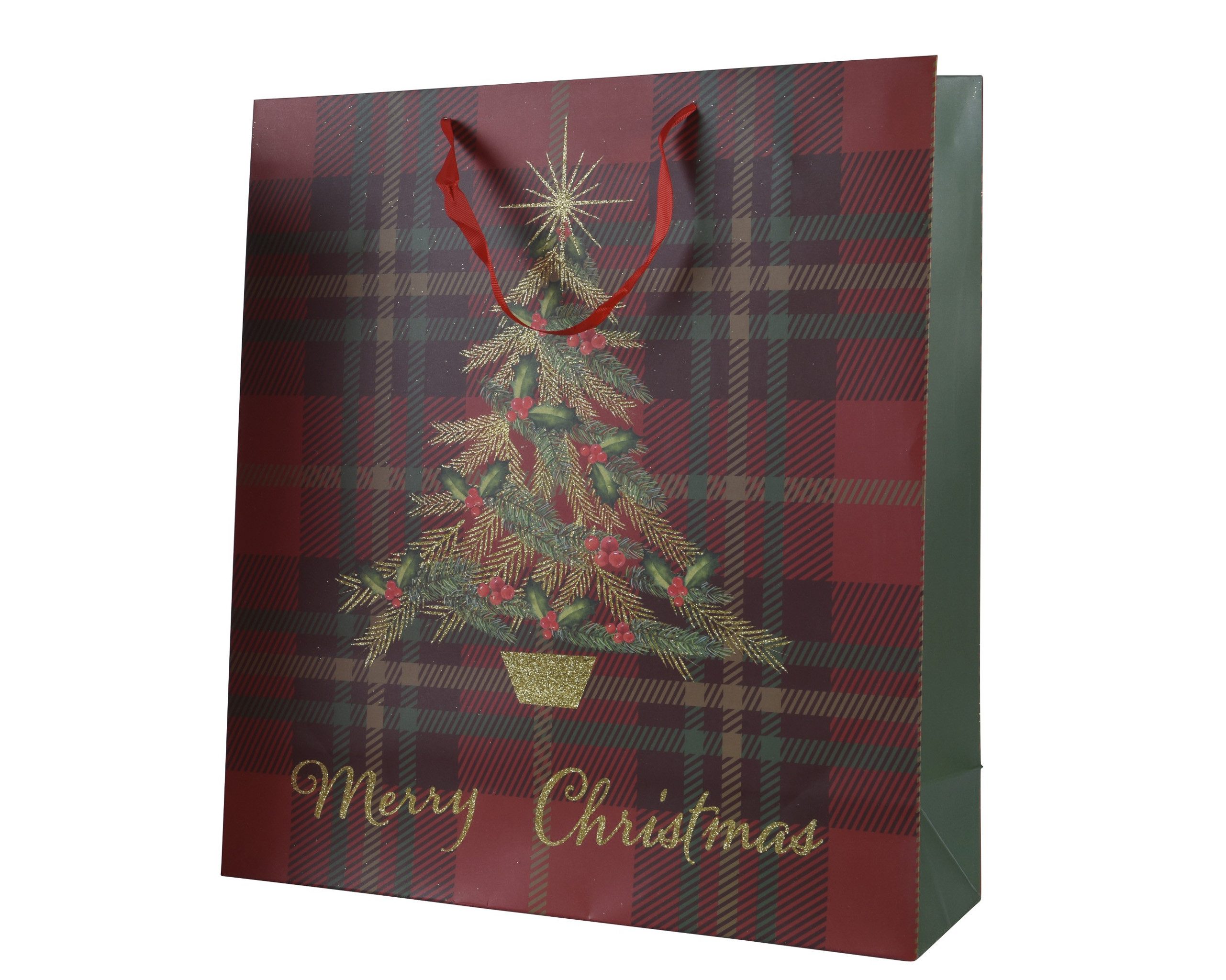 Kaemingk Aufbewahrungstasche, Geschenktüte Weihnachten 48x42x16cm mit Henkel und Motiv 1 Stück Rot