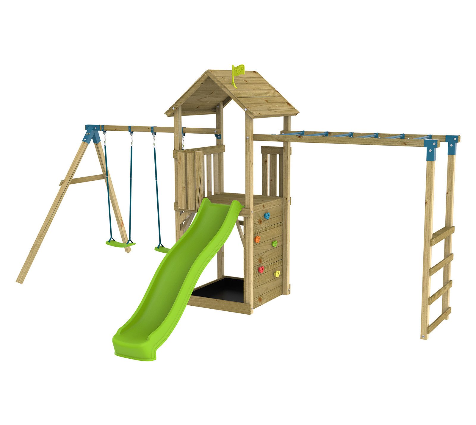 TP Toys Klettergerüst, (1-St), Ab 3 Jahren, Spielturm mit Rutsche und Schaukel, LxBxH 388x530x270cm