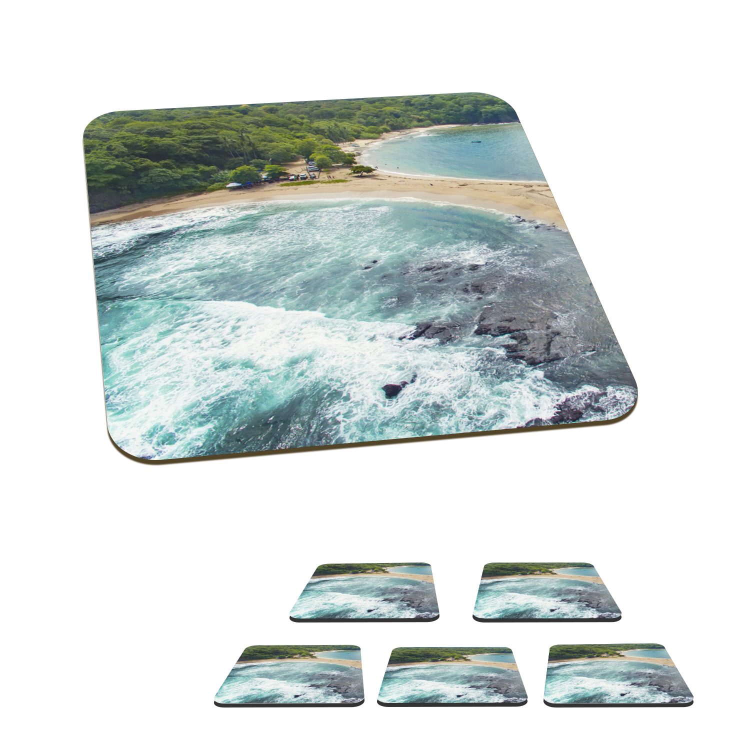 MuchoWow Glasuntersetzer Strand in Costa Rica mit Wasser auf zwei Seiten, Zubehör für Gläser, 6-tlg., Glasuntersetzer, Tischuntersetzer, Korkuntersetzer, Untersetzer, Tasse