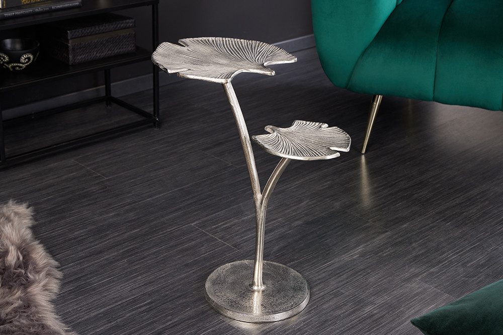 riess-ambiente Beistelltisch GINKGO LEAFS 50cm silber (Einzelartikel, 1-St), Wohnzimmer · Metall · Handarbeit · Boho