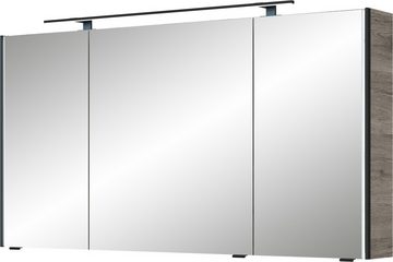 Saphir Badmöbel-Set Serie 7045 2-teilig Mineralmarmor-Waschtisch mit LED-Spiegelschrank, (Set, 2-St), Badezimmer-Set 133,2 cm breit, inkl. Türdämpfer, 5 Türen, 2 Schubladen
