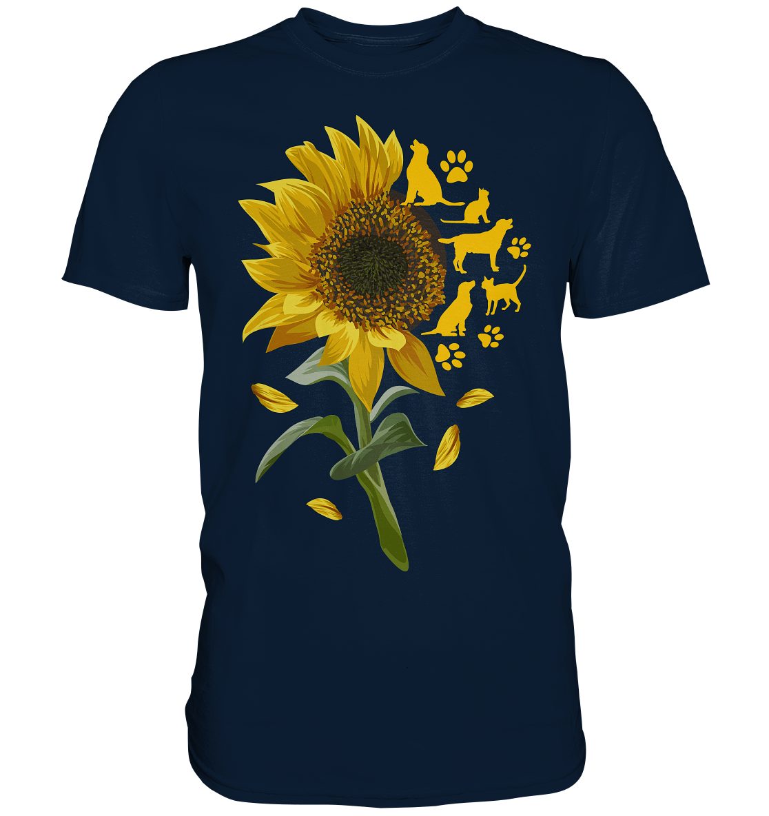 T-Shirt Katzen Hunde Sonnenblumen Shirt Gärtner Tiere Garten Motiv