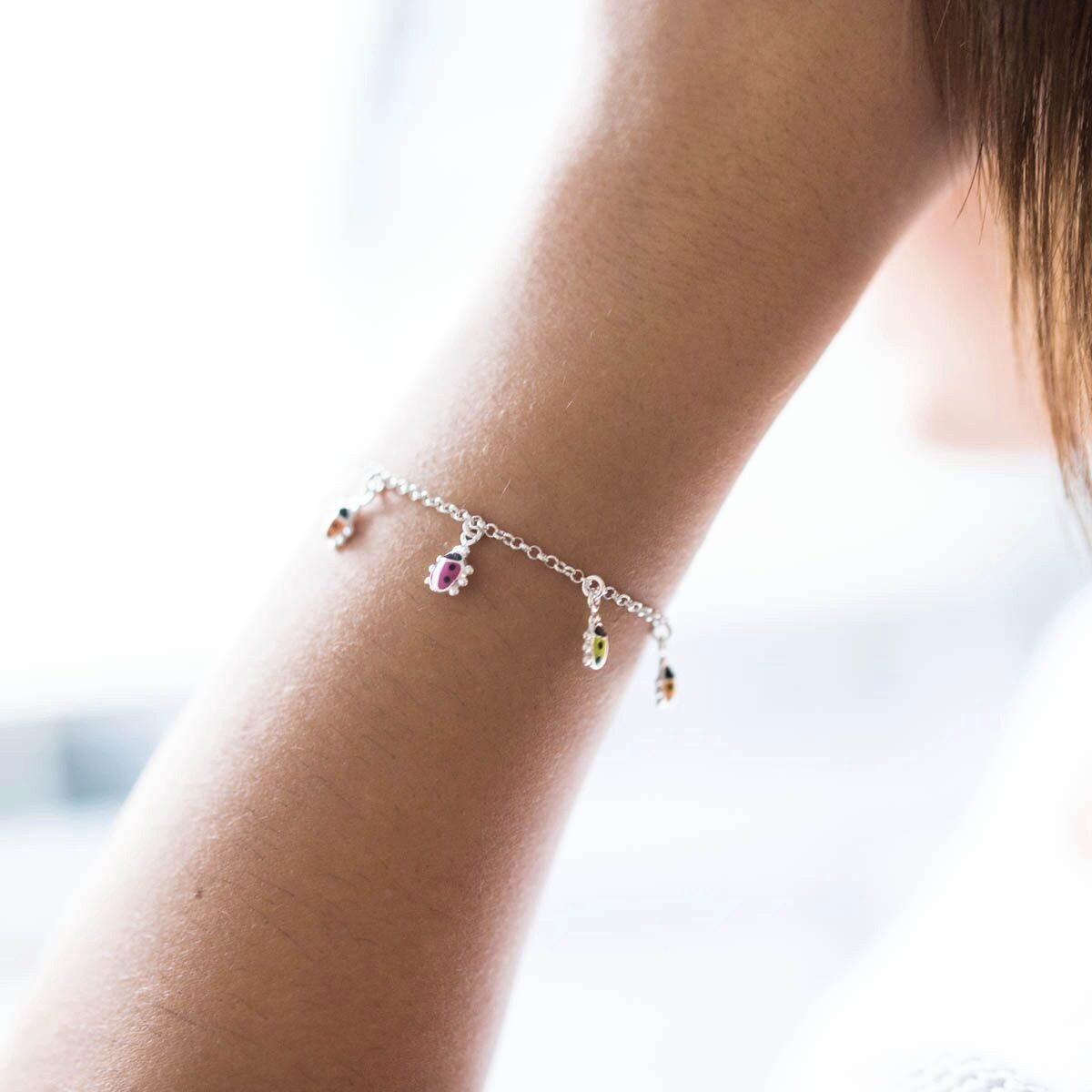 Materia Armkette Kinderarmband Marienkäfer Glücksbringer SA-56, 925 Sterling Silber, emailliert