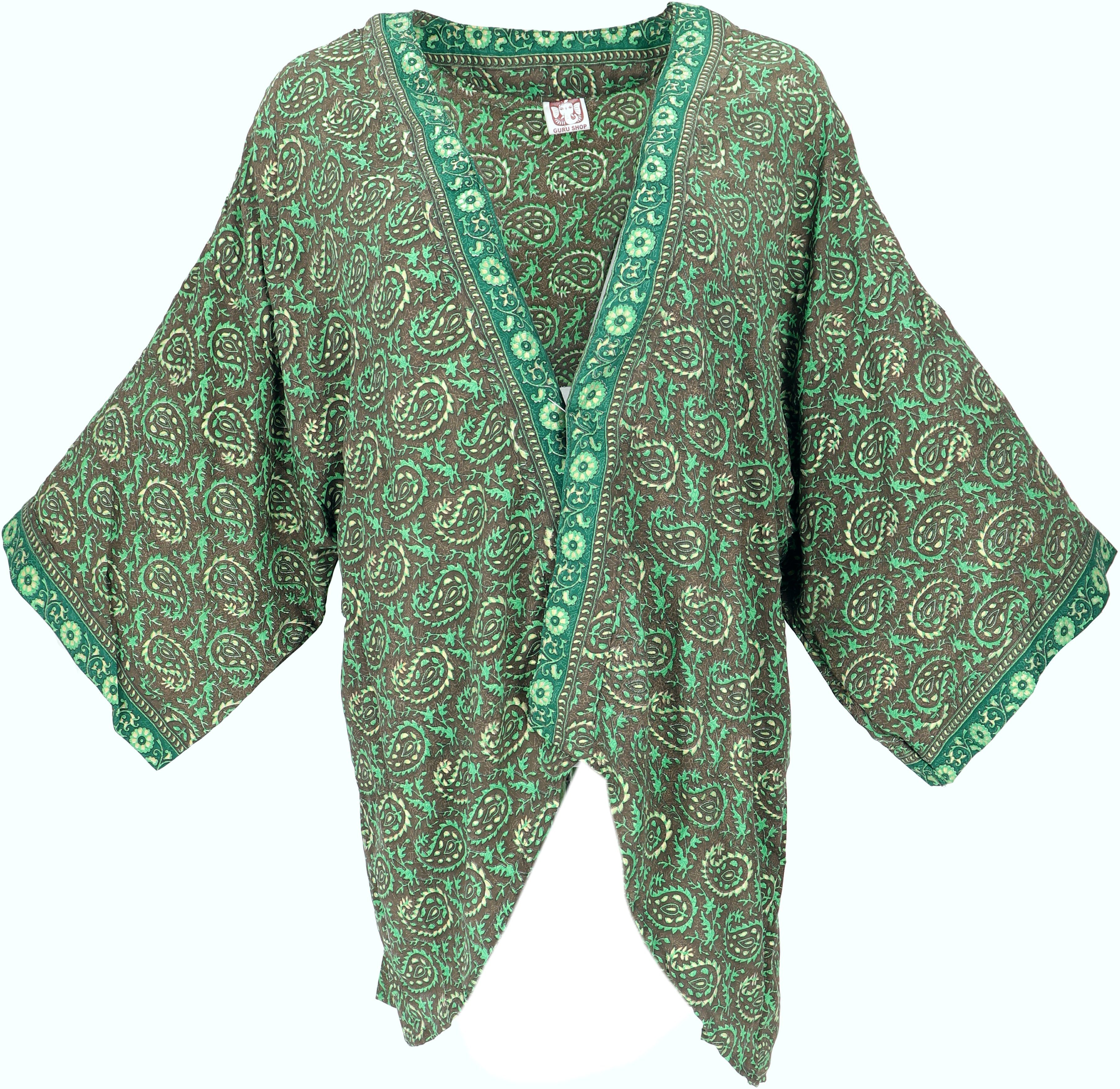 Kurzer alternative offener grün, Boho - Kimono Kimono, Guru-Shop Bekleidung Kimono, Kimono