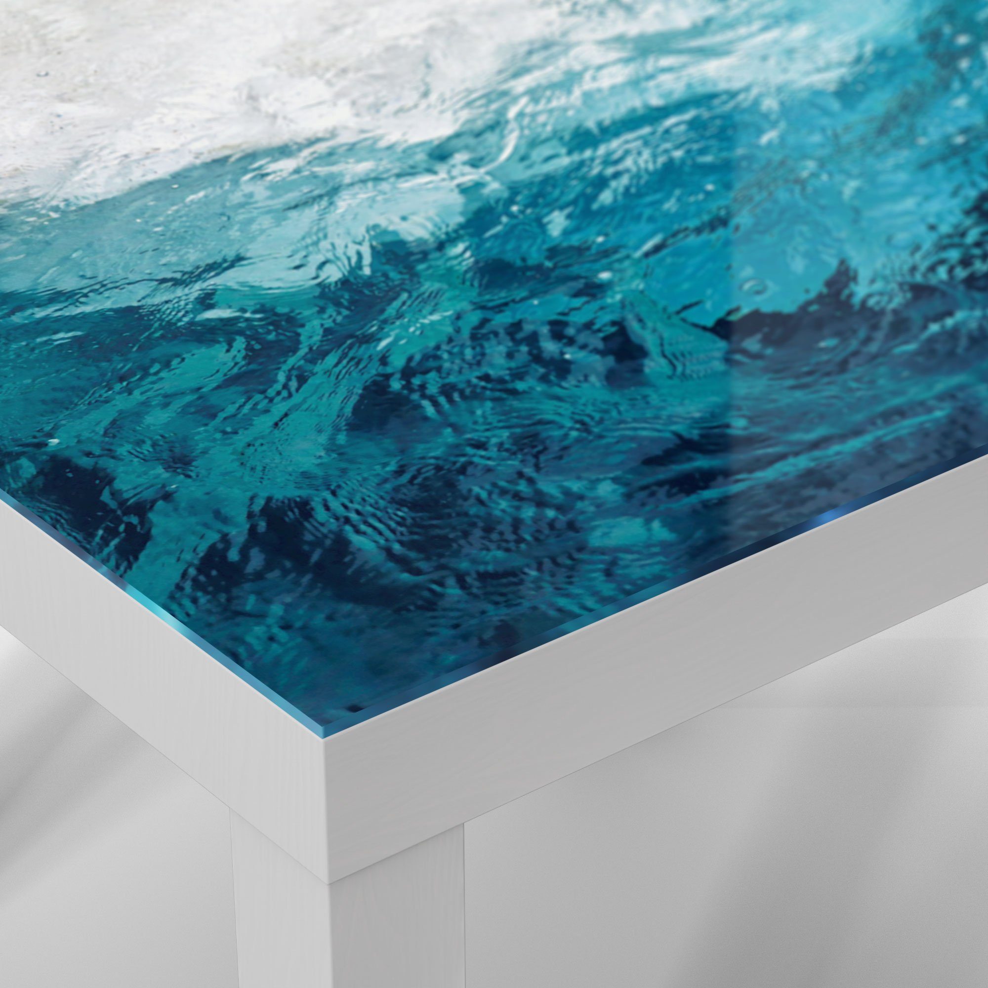 DEQORI Couchtisch Weiß Glas Beistelltisch modern Wellen', Glastisch 'Blick durch