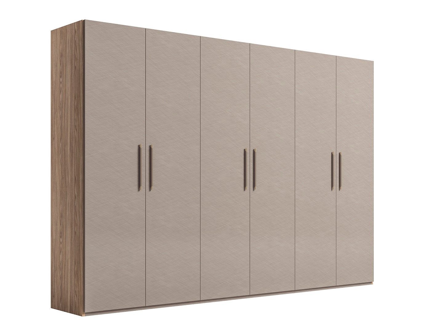 Interdesign24 Kleiderschrank Amalfi (6-Türig, in Beige/Walnussholzoptik Hochglanz) Made in Italy