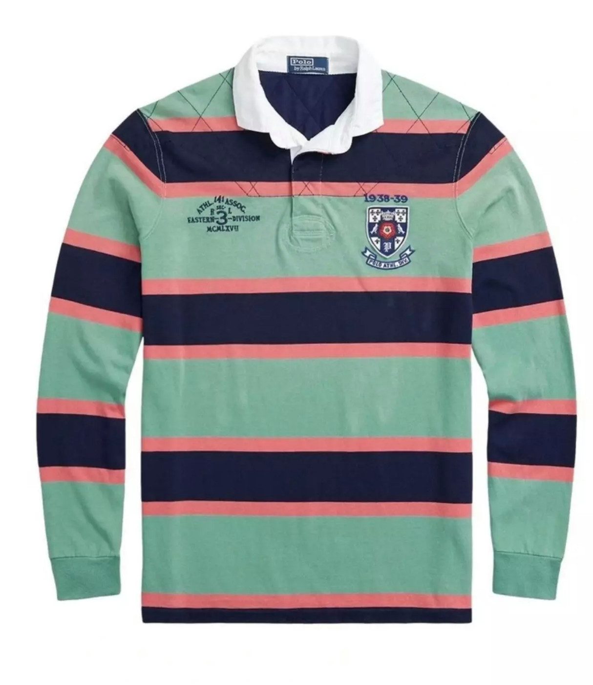 Polo Ralph Lauren Langarm-Poloshirt Gestreiftes Athletics Rugby Polo Hemd Aufgesticktes Wappen,Stickerei Eastern Division, gerippten Bündchen
