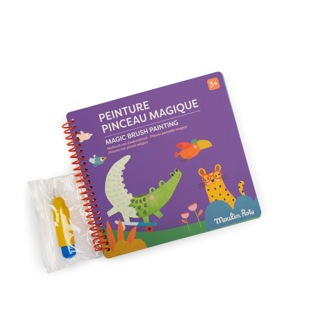 Moulin Roty Malvorlage Malbuch mit Zauberpinsel Toupitis Wassermalbuch für kreative Kinder (Set), Wassermalbuch