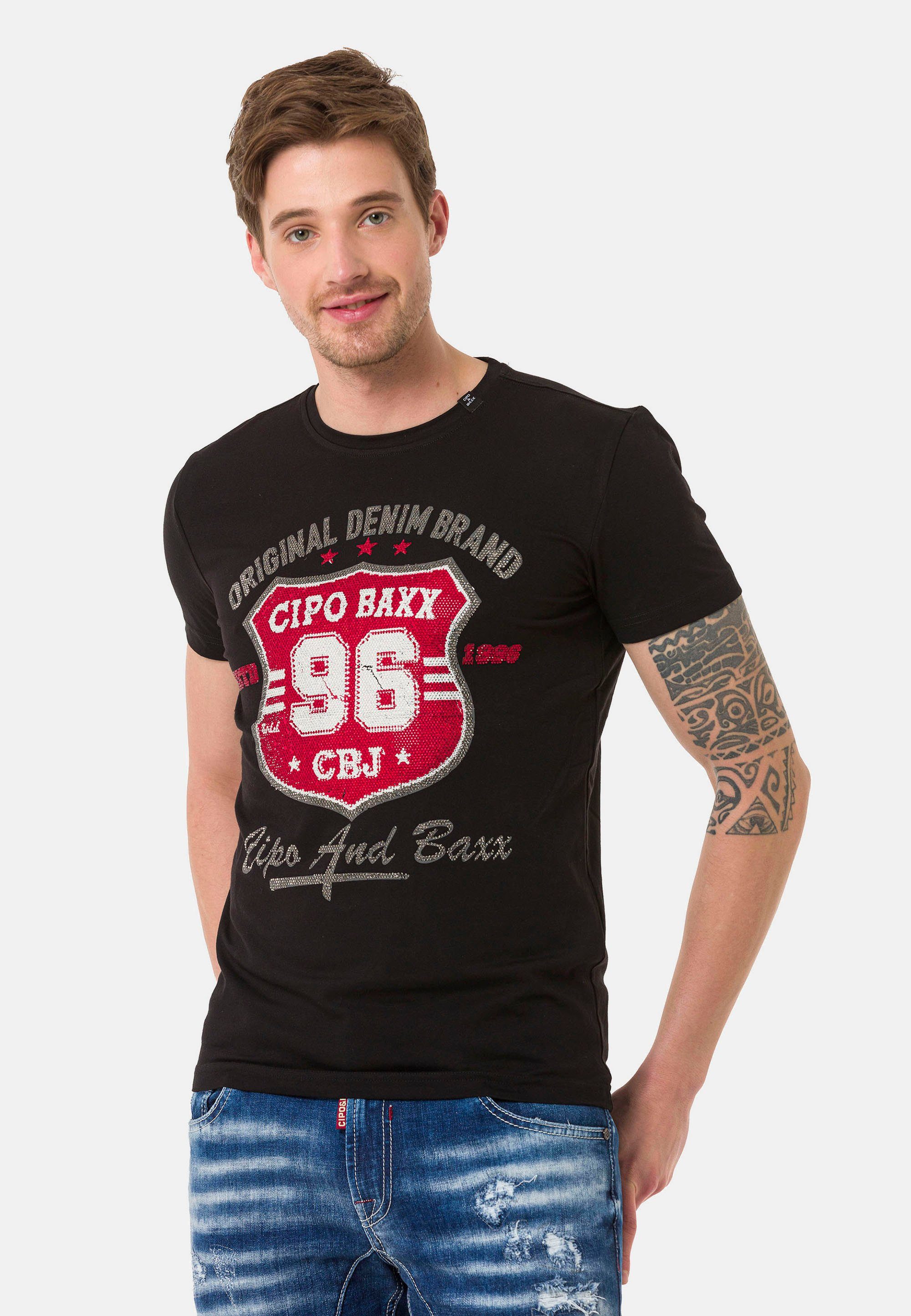 Cipo & Baxx T-Shirt schwarz coolem Frontprint mit