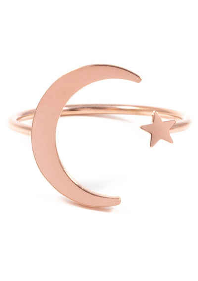 Hey Happiness Fingerring Stern Mond 18K Roségold offen, Cuff Ring Halbmond Edelstahl, Freundschaftsring