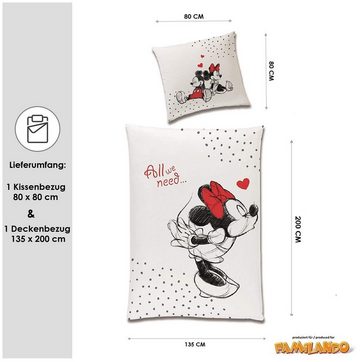 Partnerbettwäsche Mickey & Minnie Mouse "In Love" 135x200 80x80 cm aus 100% Baumwolle, Familando, Renforcé, 2 teilig, mit Liebesspruch über zwei Seiten