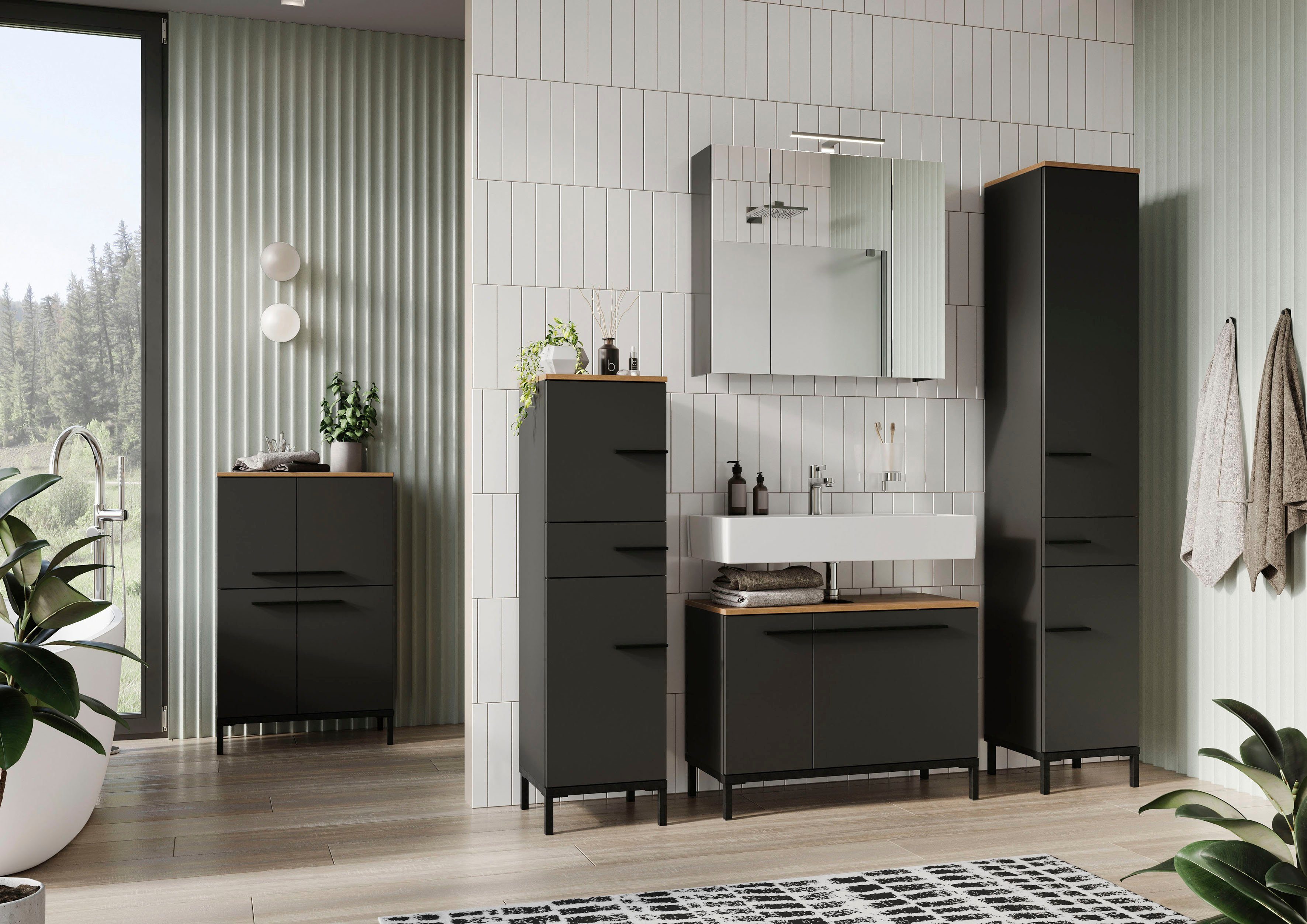 GERMANIA Midischrank Yonkers Hochwertige ABS-Kanten, Steggriffe, hohe Füße aus Metall, Türdämpfung