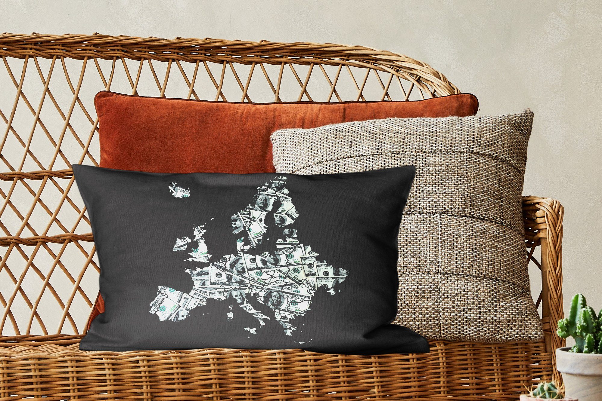 Geld, Dekoration, Dekokissen Füllung, - Zierkissen, mit MuchoWow Wohzimmer Karte Schlafzimmer Europa Dekokissen -