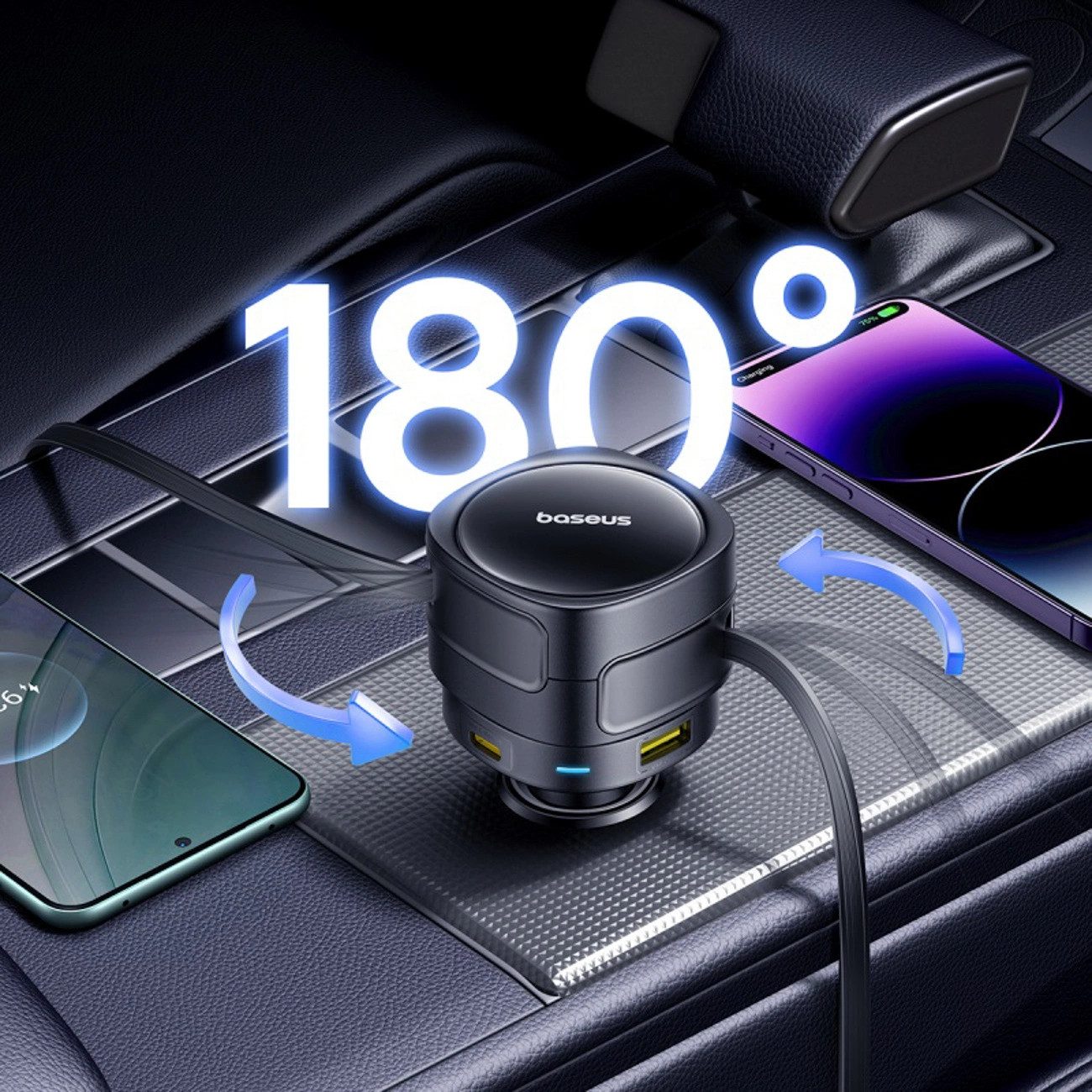 Baseus Enjoyment Max KFZ Adapter (90 W, Autoladegerät mit 90W, 4 Geräte gleichzeitig, Kabelaufwicklung)