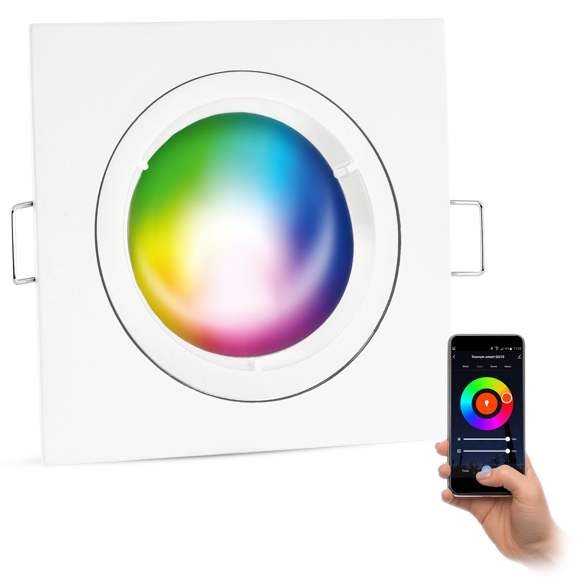 linovum Smarte LED-Leuchte Smarter Deckenstrahler Spot eckig matt weiss inkl. GU10 LED Lampe RGB, RGB
