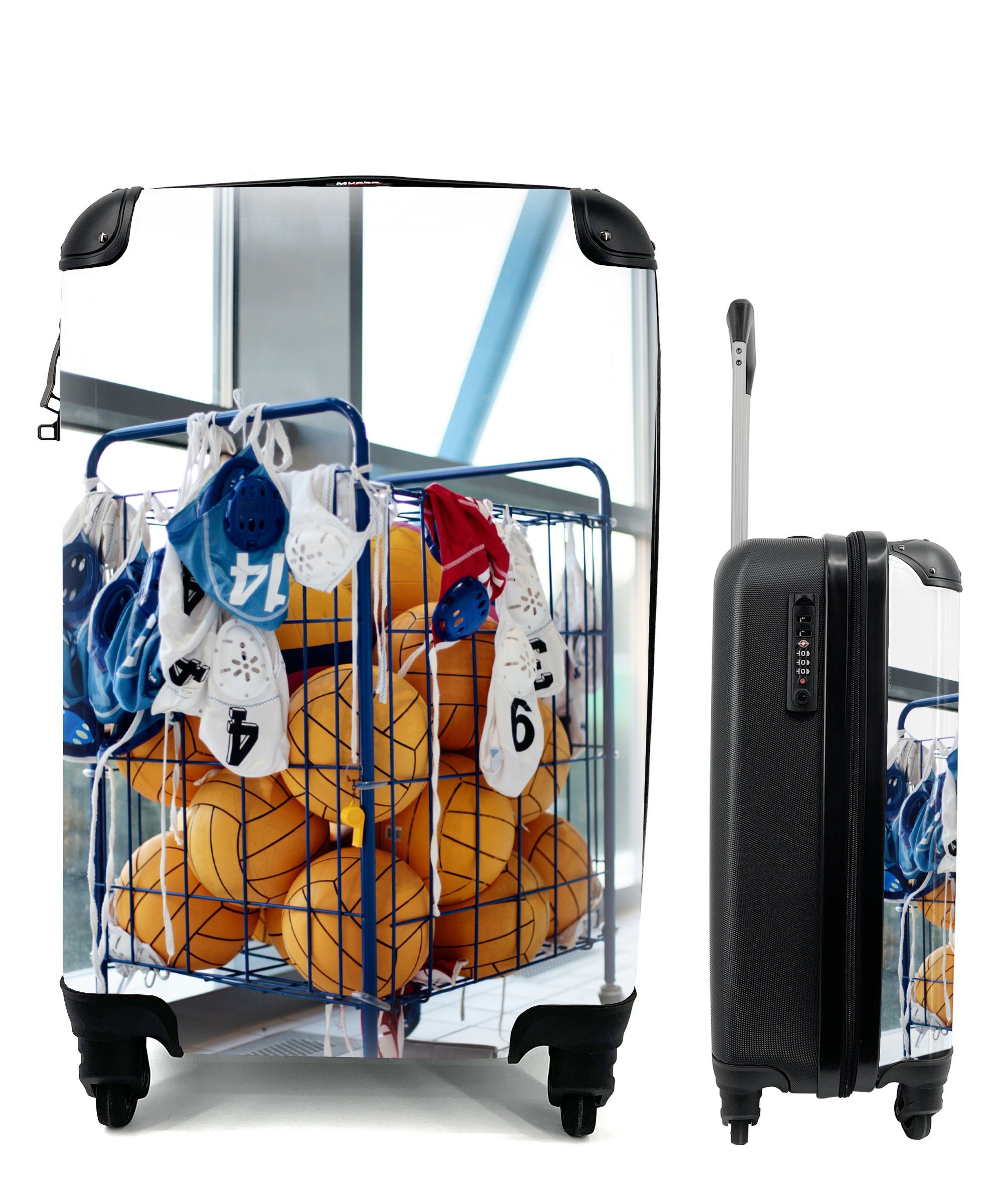 MuchoWow Handgepäckkoffer Mülleimer mit Wasserballausrüstung, 4 Rollen, Reisetasche mit rollen, Handgepäck für Ferien, Trolley, Reisekoffer