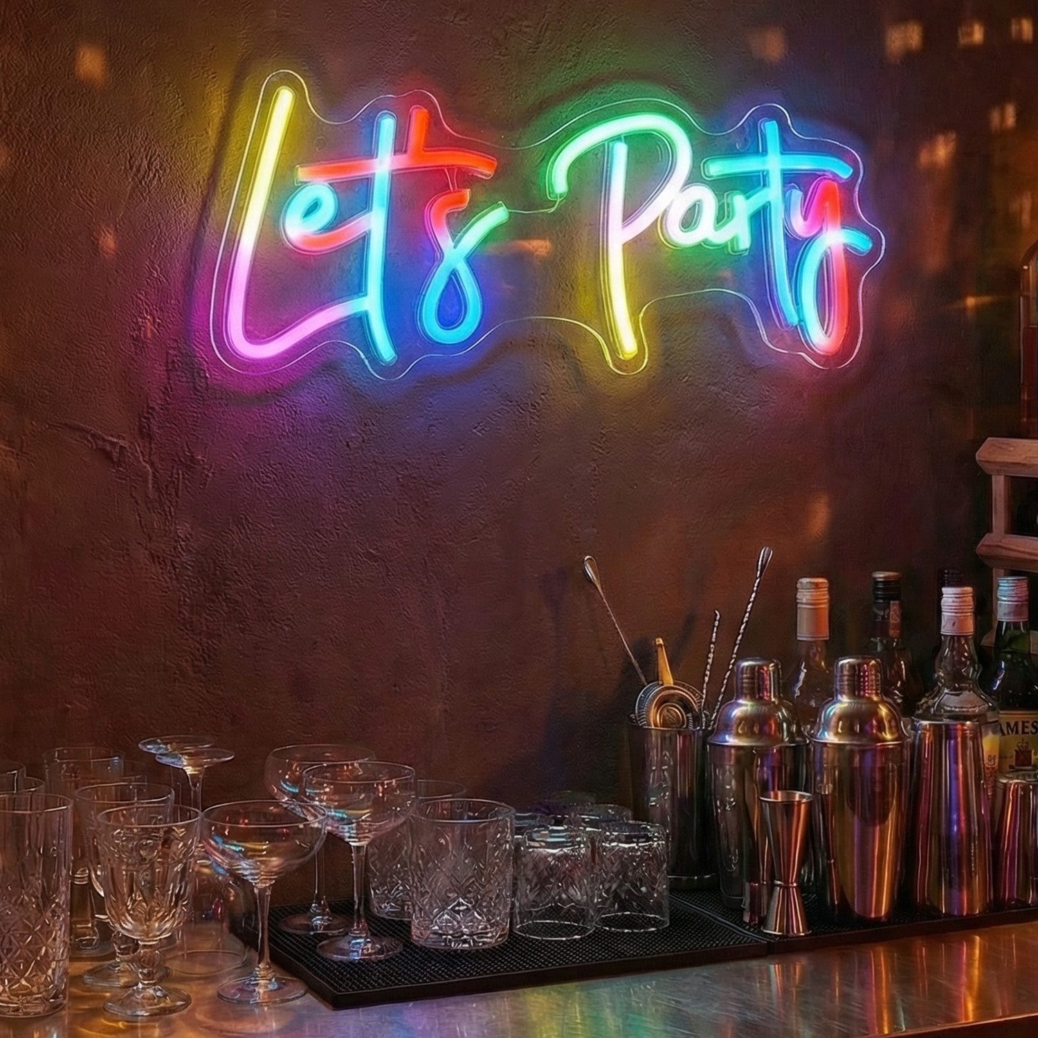 MARELIDA LED Dekolicht LED NEON Schild Lets Party Leuchtschriftzug für Party Bar USB Fernb., LED Classic, mehrfarbig / bunt
