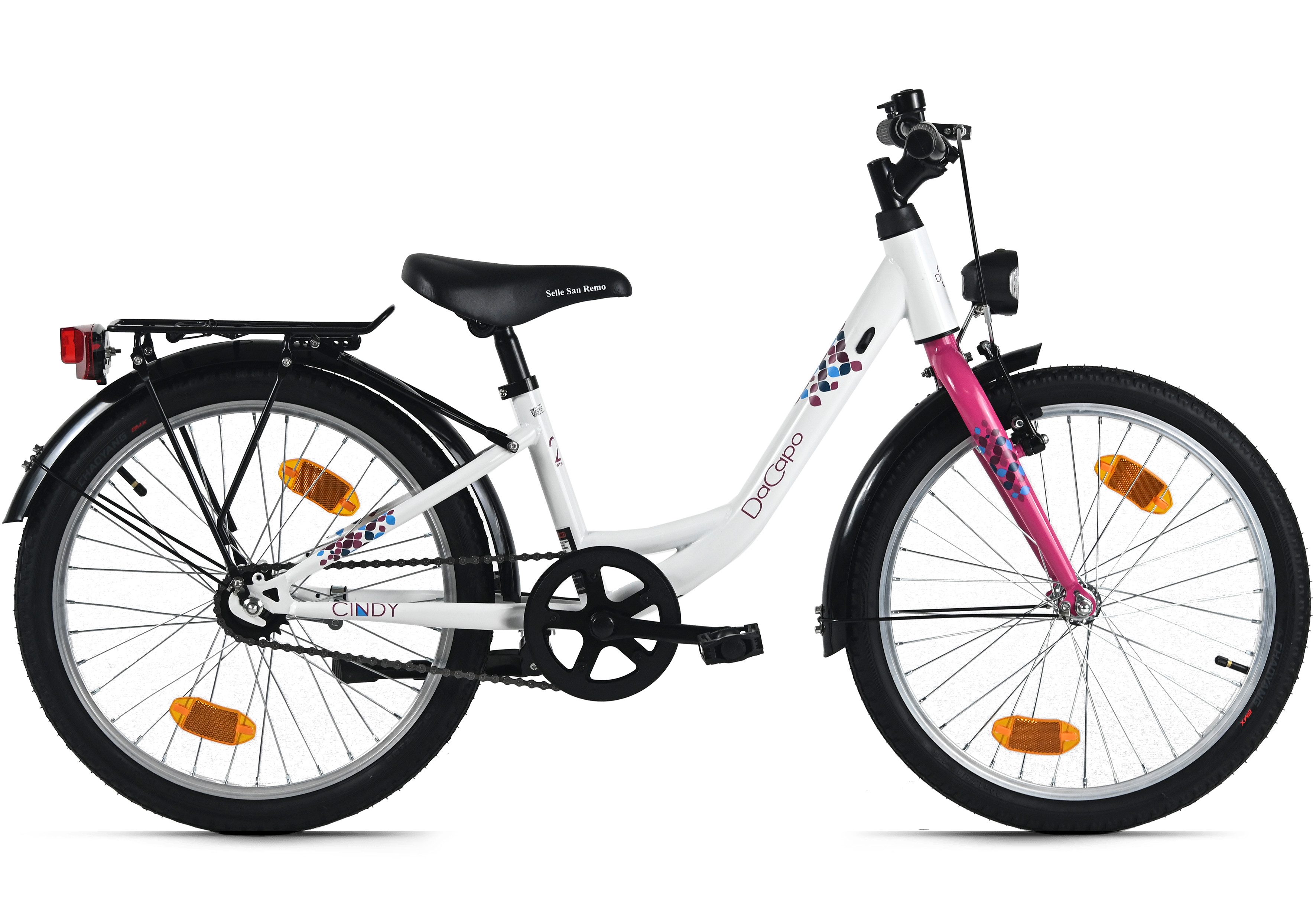 Dacapo Kinderfahrrad 20" Cindy Weiß 1 Gang RH 27 cm mit Beleuchtung - Ab 6 Jahre, 1 Gang, ohne Schaltung