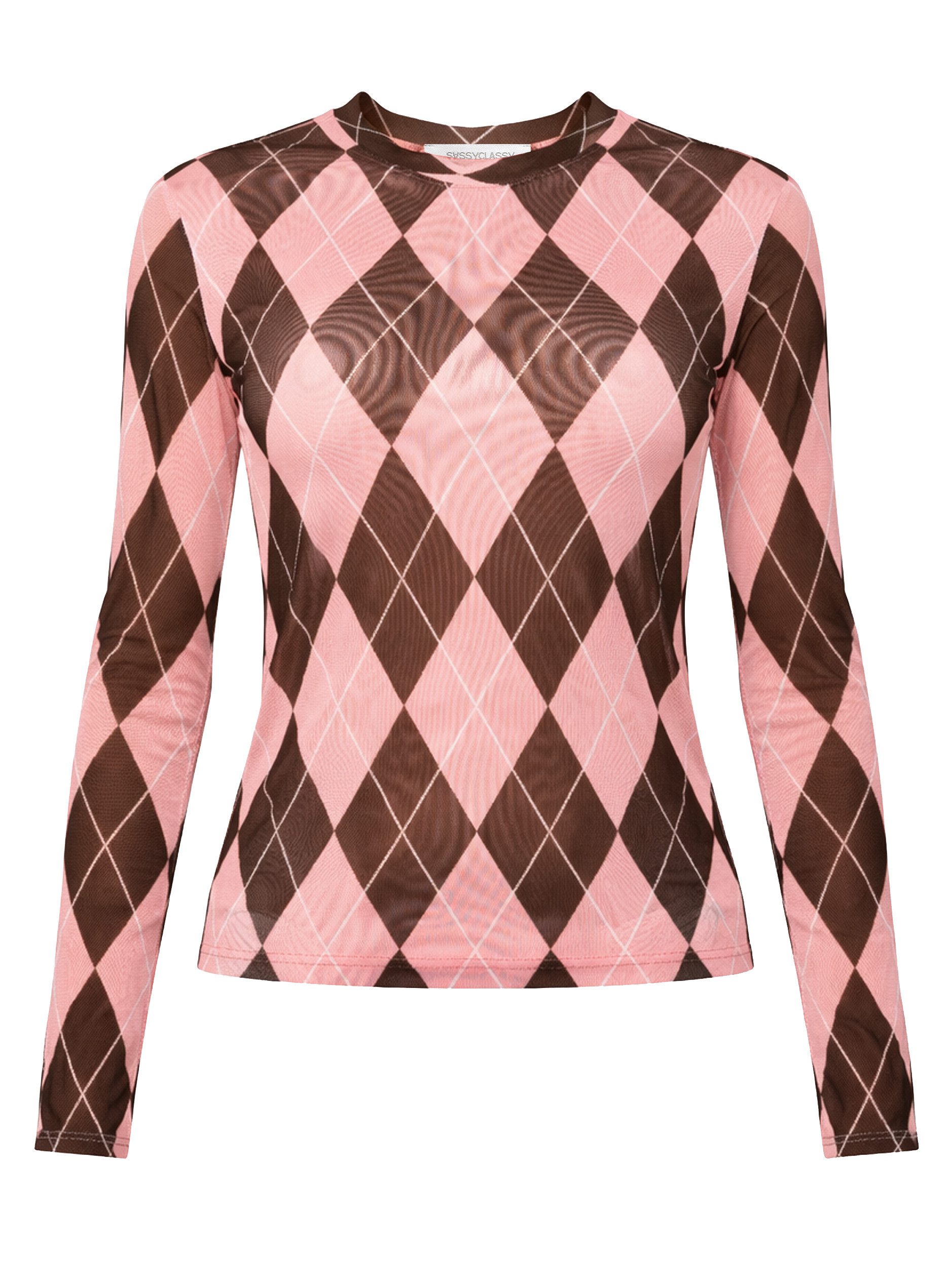 SASSYCLASSY Langarmshirt Mesh Langarmshirt mit Rautenmuster für Damen Anlie günstig online kaufen