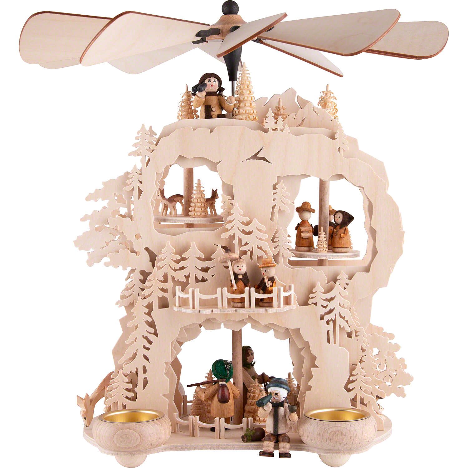 Weihnachtspyramide 3-stöckige Zahnradpyramide Waldleute (35cm) von RATAGS Holzdesign