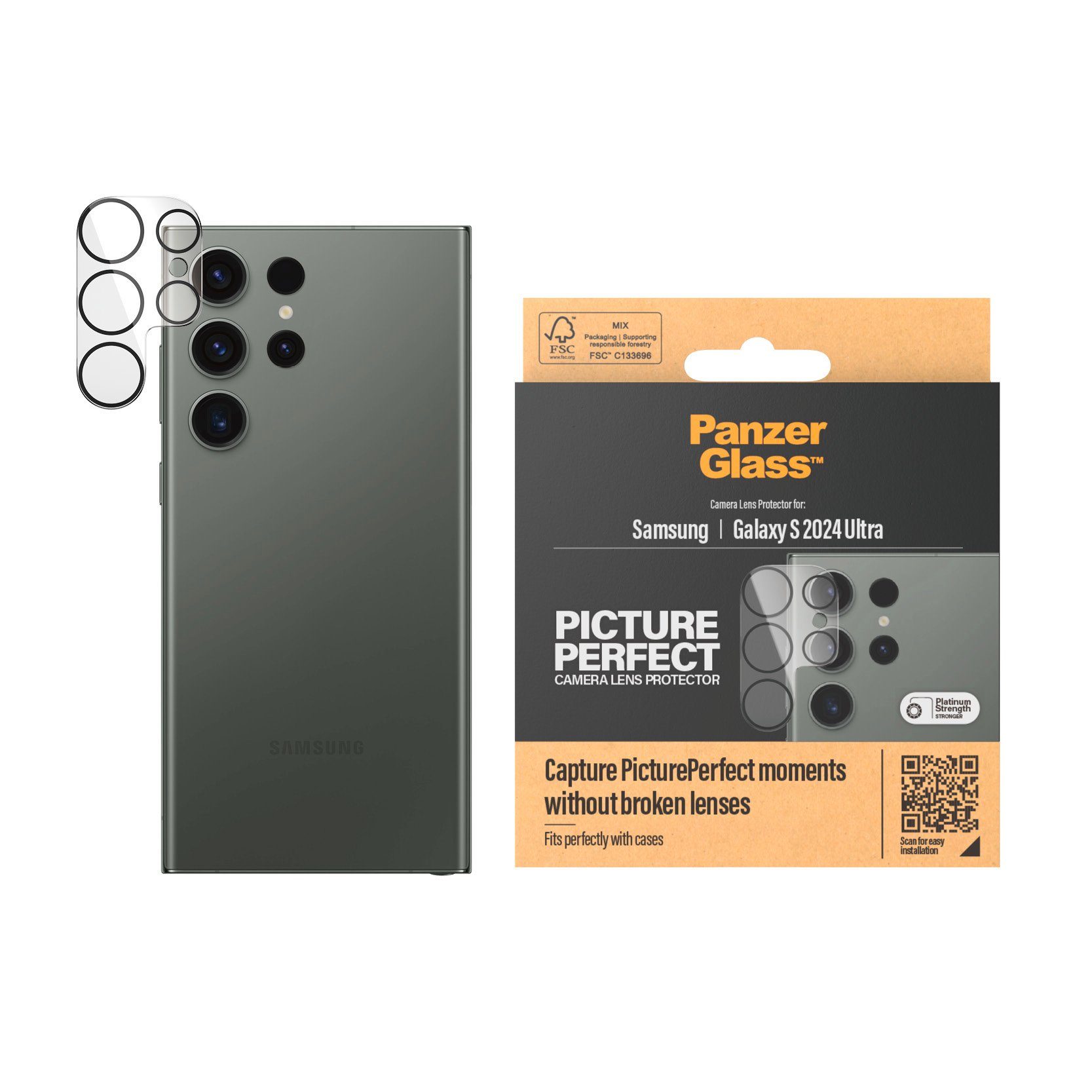 PanzerGlass Kameraschutzglas PicturePerfect Camera Lens Protector für Samsung Galaxy S24 Ultra, Lens Cover, stoßfest, kratzbeständig
