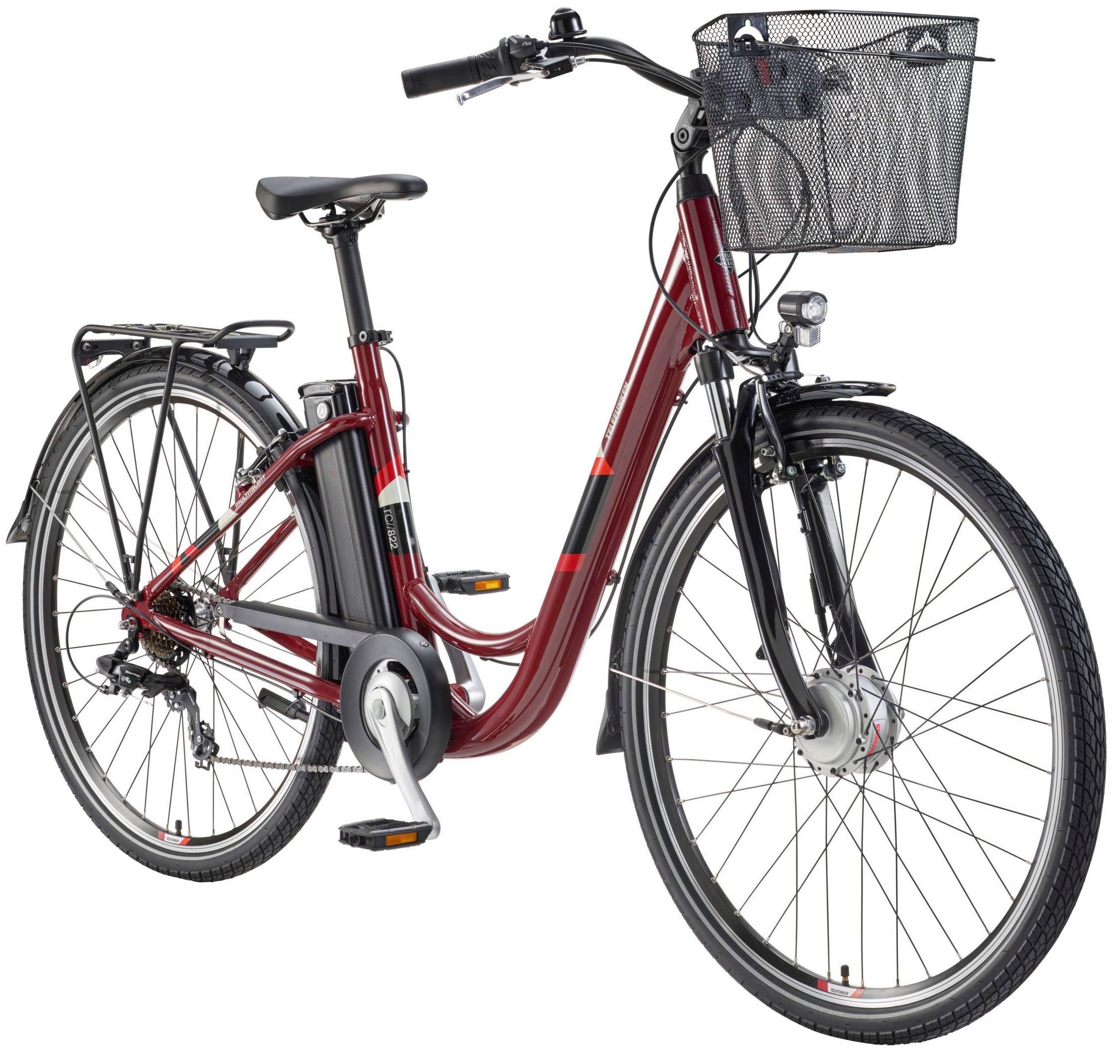 Telefunken E-Bike Cityrad Multitalent RC822, 7 Gang Shimano Tourney Schaltwerk, Kettenschaltung, Frontmotor, 531,3 Wh, (2 V-Bremsen, Beleuchtung, Straßenzulassung, ca. 100 km Reichweite), Elektrofahrrad, Damen Herren, 28 Zoll, 36,9 V, 531,3 Wh Akku, Pedelec