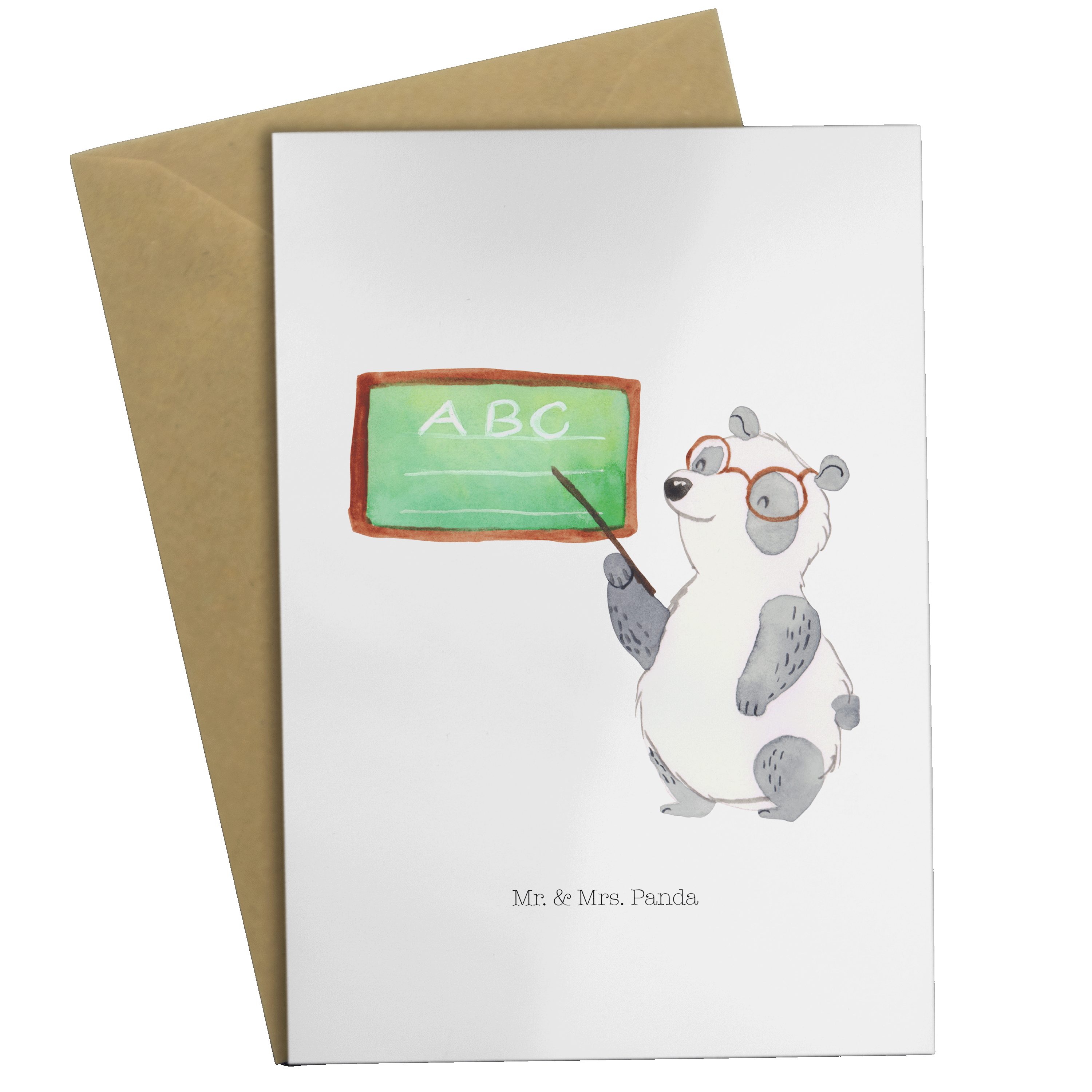Mr. & Mrs. Panda Grußkarte Panda Lehrer - Weiß - Geschenk, Tiermotive, Klappkarte, lustige Sprüc