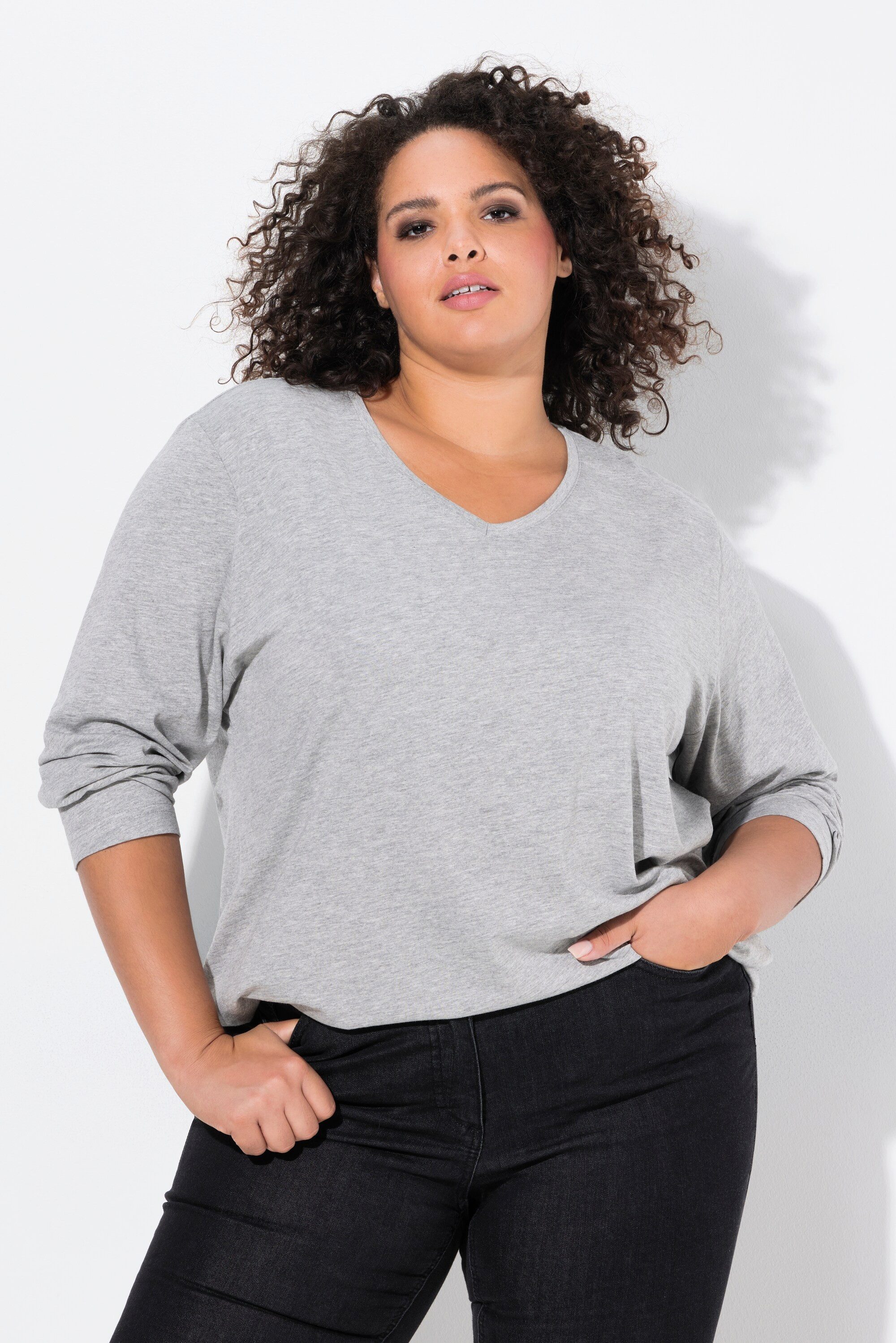 Ulla Popken T-Shirt Shirt V-Ausschnitt Relaxed Langarm – Bild 4 von 5