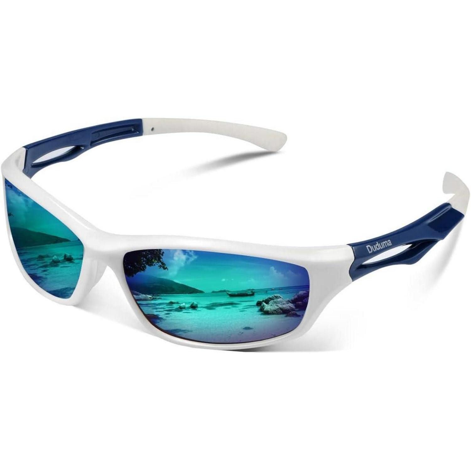 Fahrradbrille Sonnenbrille Herren polarisiert UV400 Tr90 White Frame With Blue Lens