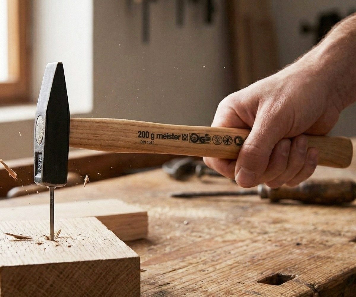 Meister Werkzeuge Hammer Hammer Schlosserhammer 200g mit Holzstiel Esche nach DIN1041, DIN1041, Eschenholz Stiel, Bahn und Pinne geschliffen, Kopf lackiert