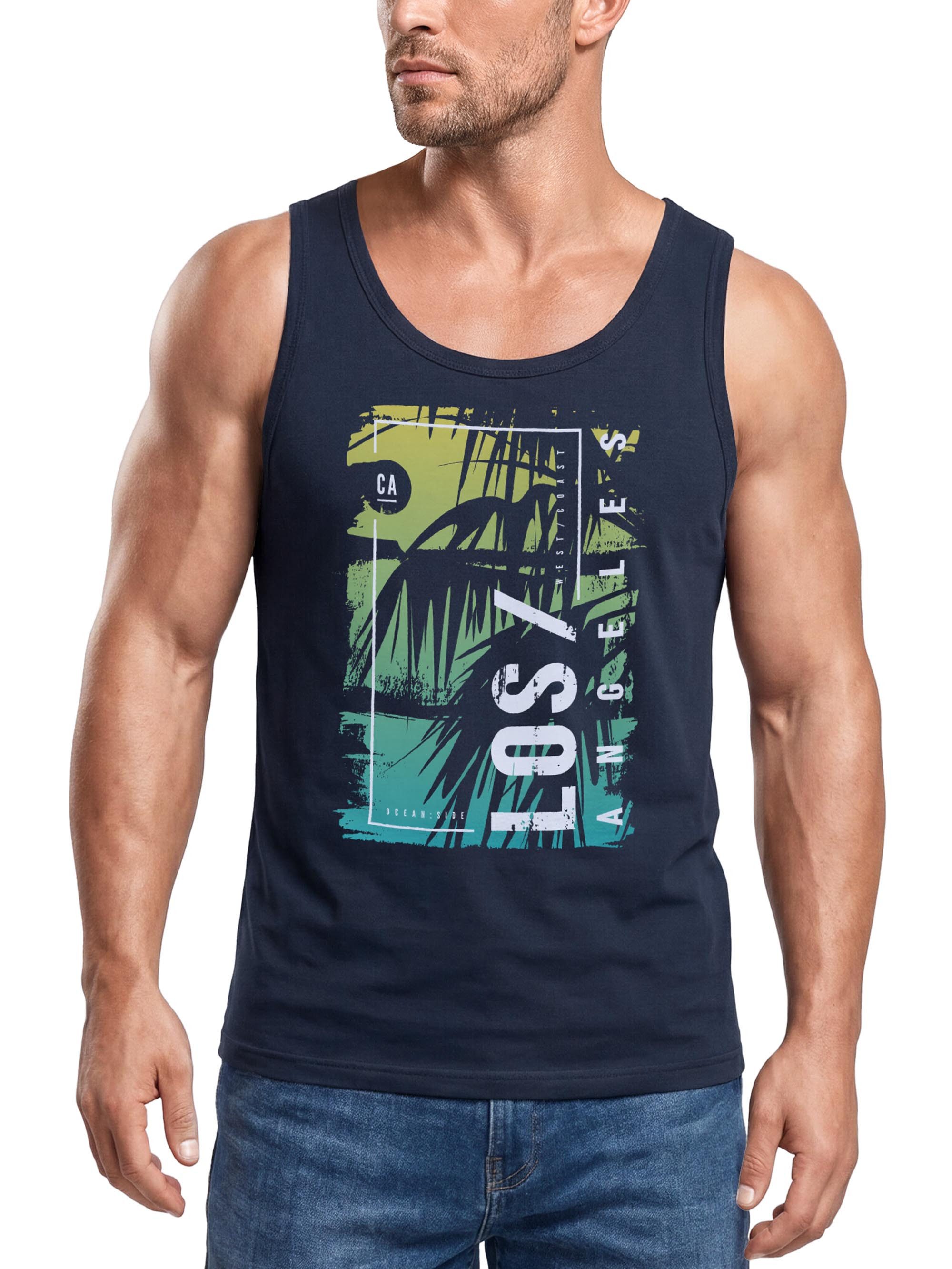 Tanktop Herren Tank-Top Los Angeles LA Ocean Side Sommer Palmen Aufdruck