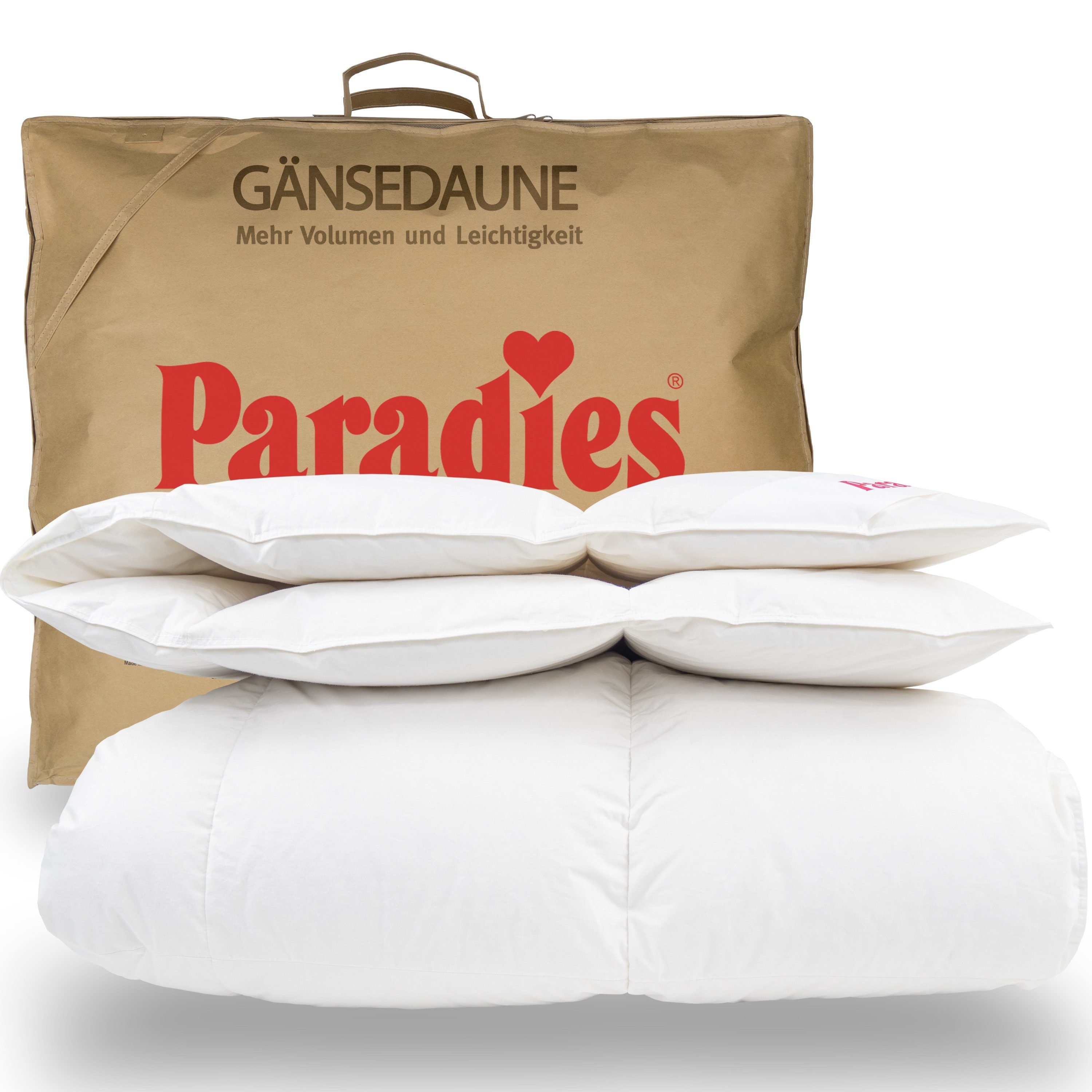 Paradies Gänsedaunenbettdecke Gabi 90, Daunendecke 135x200 cm, 155x220 cm und 200x200 cm, Füllung: 90% Daunen, 10% Federn, Bezug: 100% Baumwolle, warme Winterdecke 135 x 200cm, Made in Germany