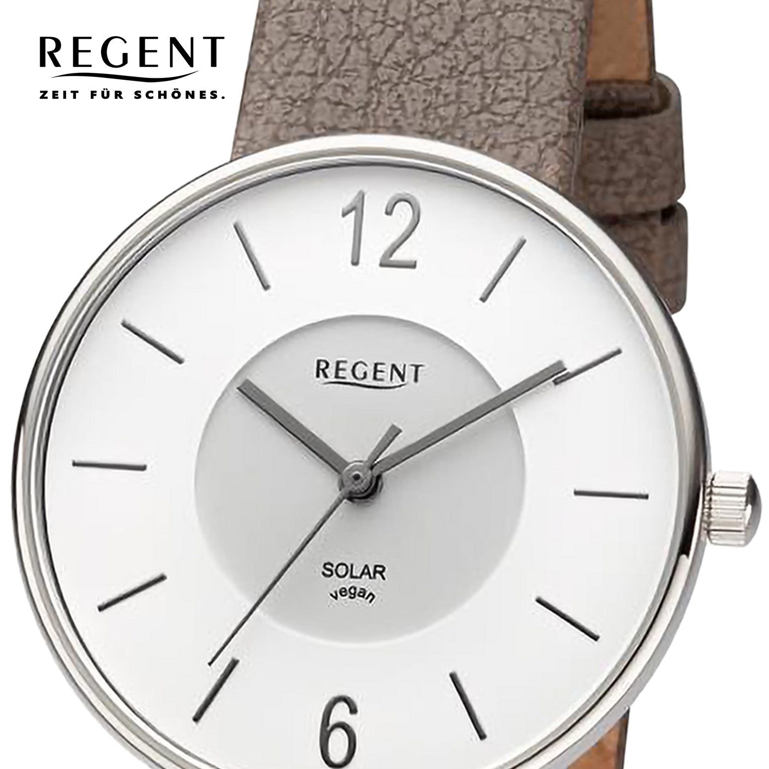Regent Digitaluhr Regent Damen Armbanduhr Analog, (Analoguhr), Damen Armbanduhr rund, extra groß (ca. 33mm), Lederarmband