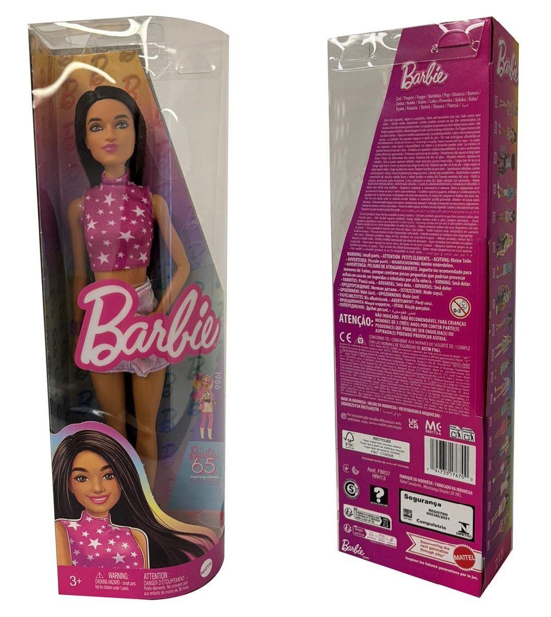 Barbie Stehpuppe Barbie Fashionistas Puppe mit schwarzem glattem Haar, Rüschenrock, Mod