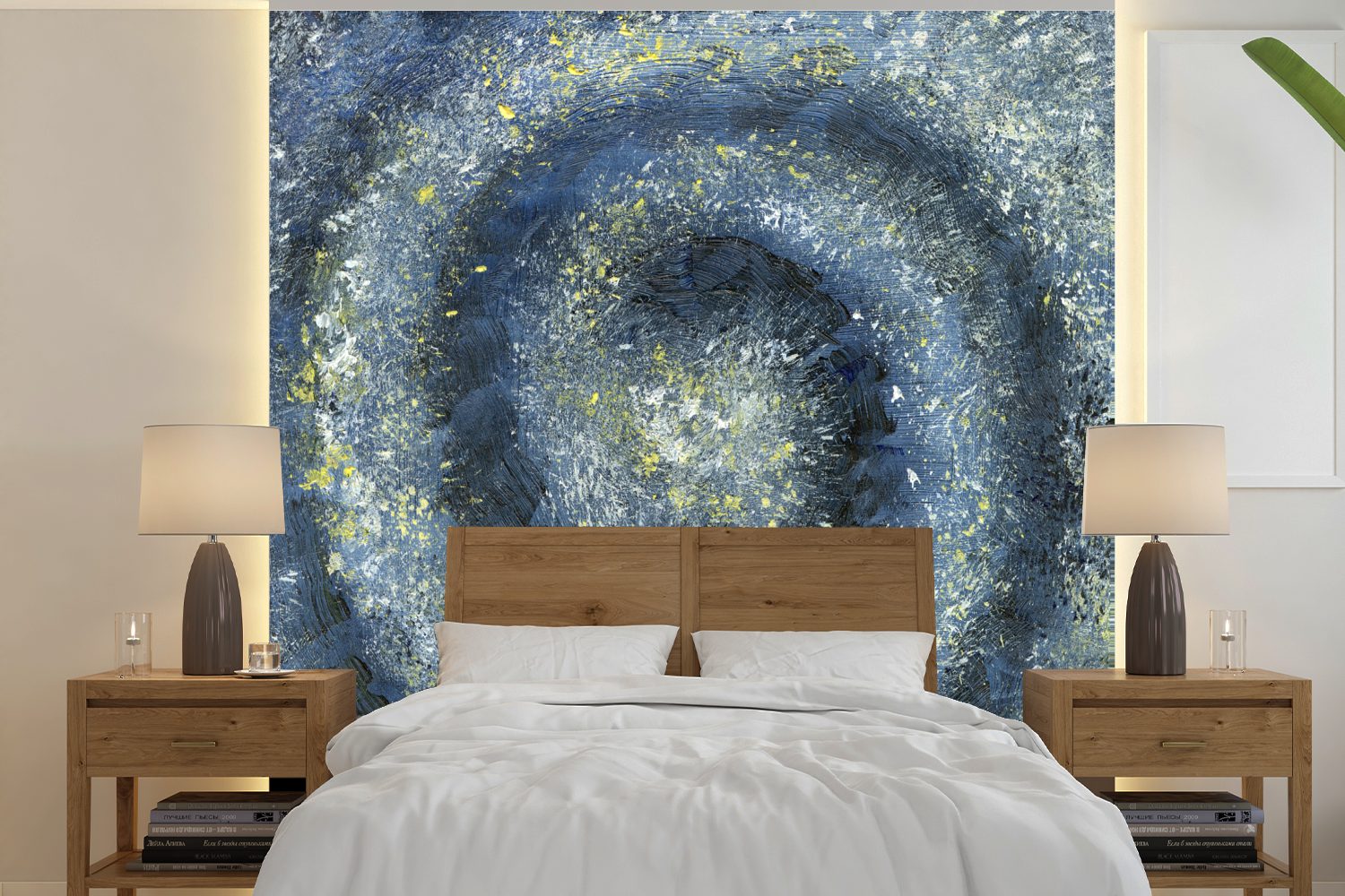 Schlafzimmer, (5 Wohnzimmer Milchstraße, Vinyl graue St), der oder Eine Illustration bedruckt, Wandtapete Matt, für Fototapete MuchoWow Tapete