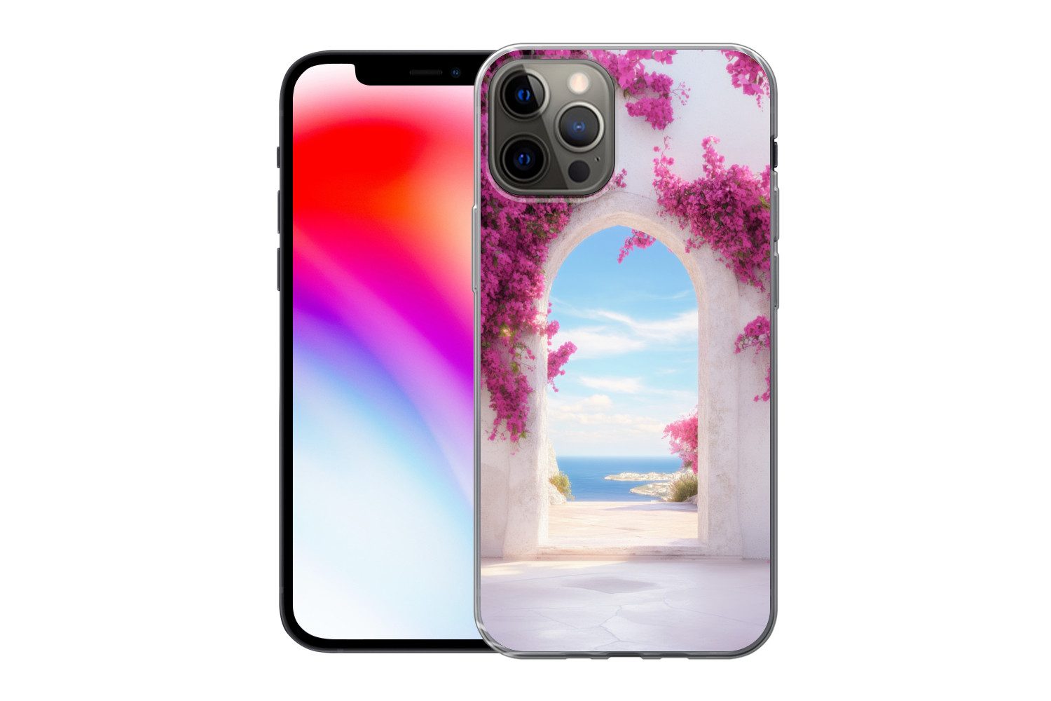 MuchoWow Handyhülle für Apple iPhone 13 Pro Meer - Rosa - Blumen - Tor, Smartphone-Bumper, Print, Handy Schutzhülle Dünn