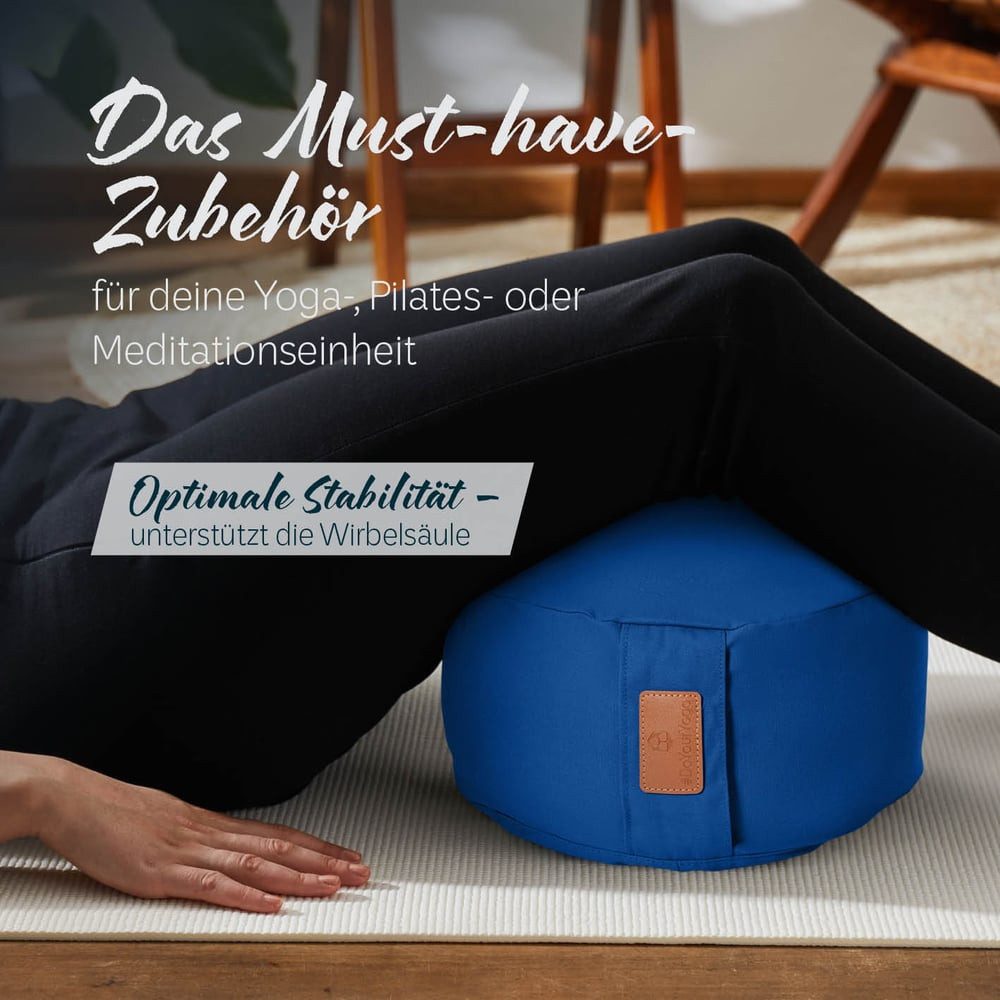#DoYourYoga Yoga Bolster Vishnu rund - gefüllt mit Bio-Dinkelspelz, Entspannungskissen Yoga Meditation Fitness Therapie 30x30x15 cm