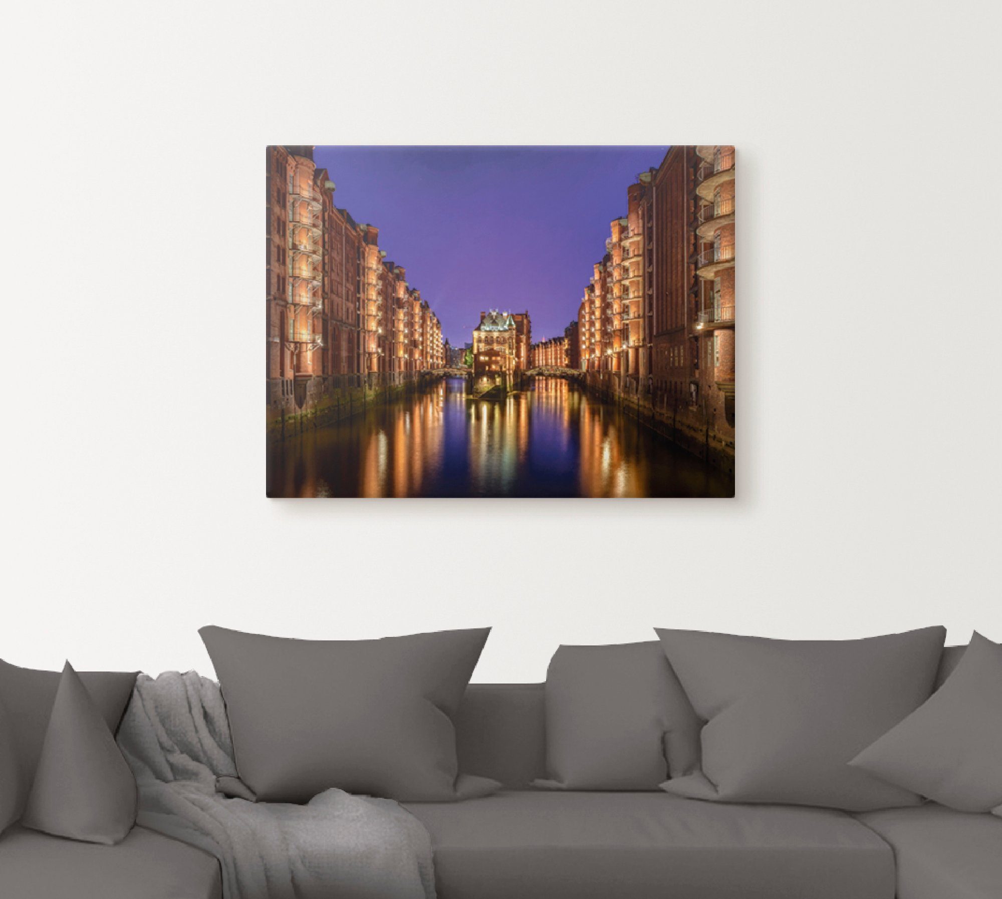 Hamburg oder Wandbild Speicherstadt Gebäude Artland St), in Nacht, Wandaufkleber Größen Leinwandbild, versch. (1 als bei Poster