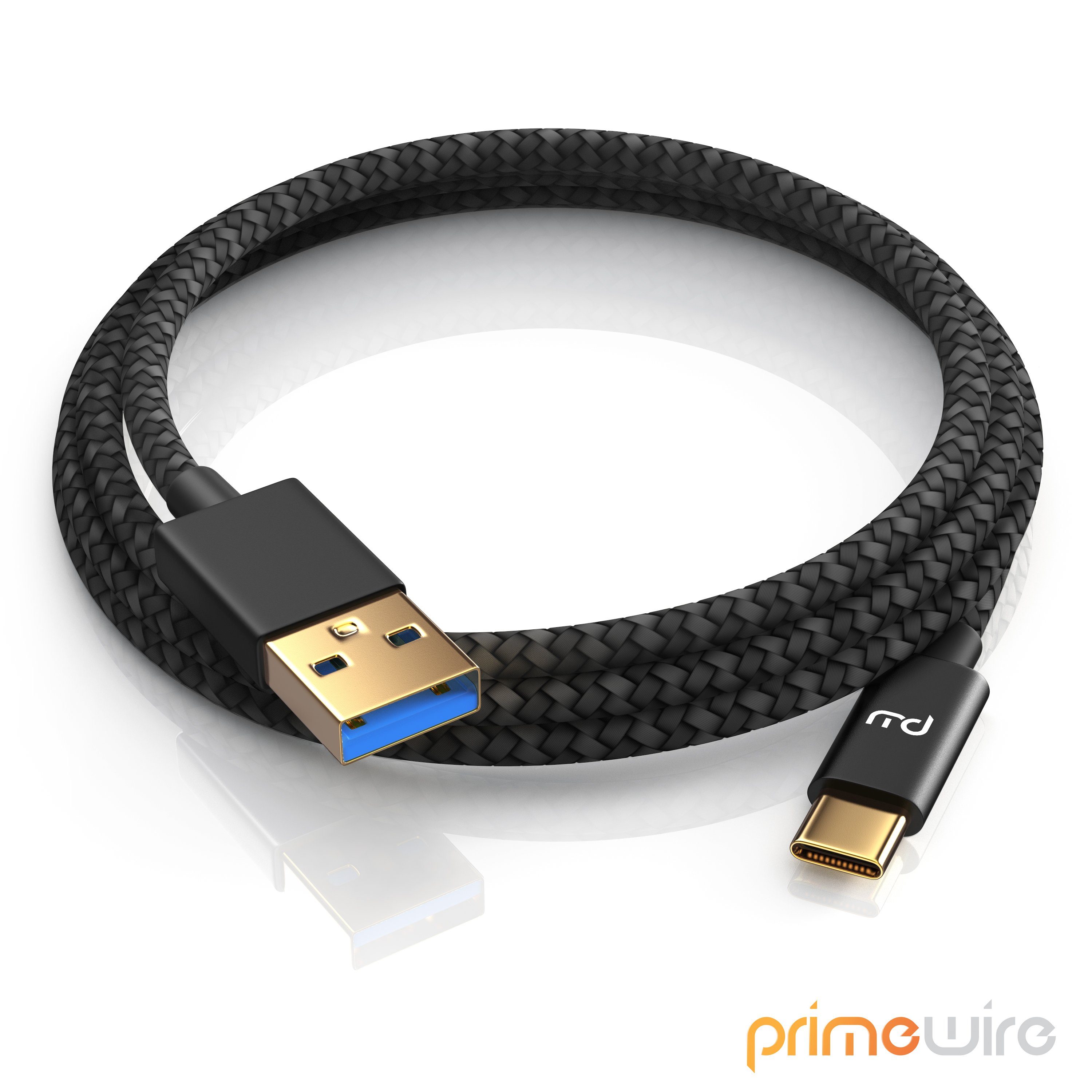 Primewire USB-Kabel, 3.1, USB-C, USB 3.0 Typ A (50 cm), Datenkabel, Ladekabel, Nylonmantel, bidirektional, Geschirmt - 0,5m