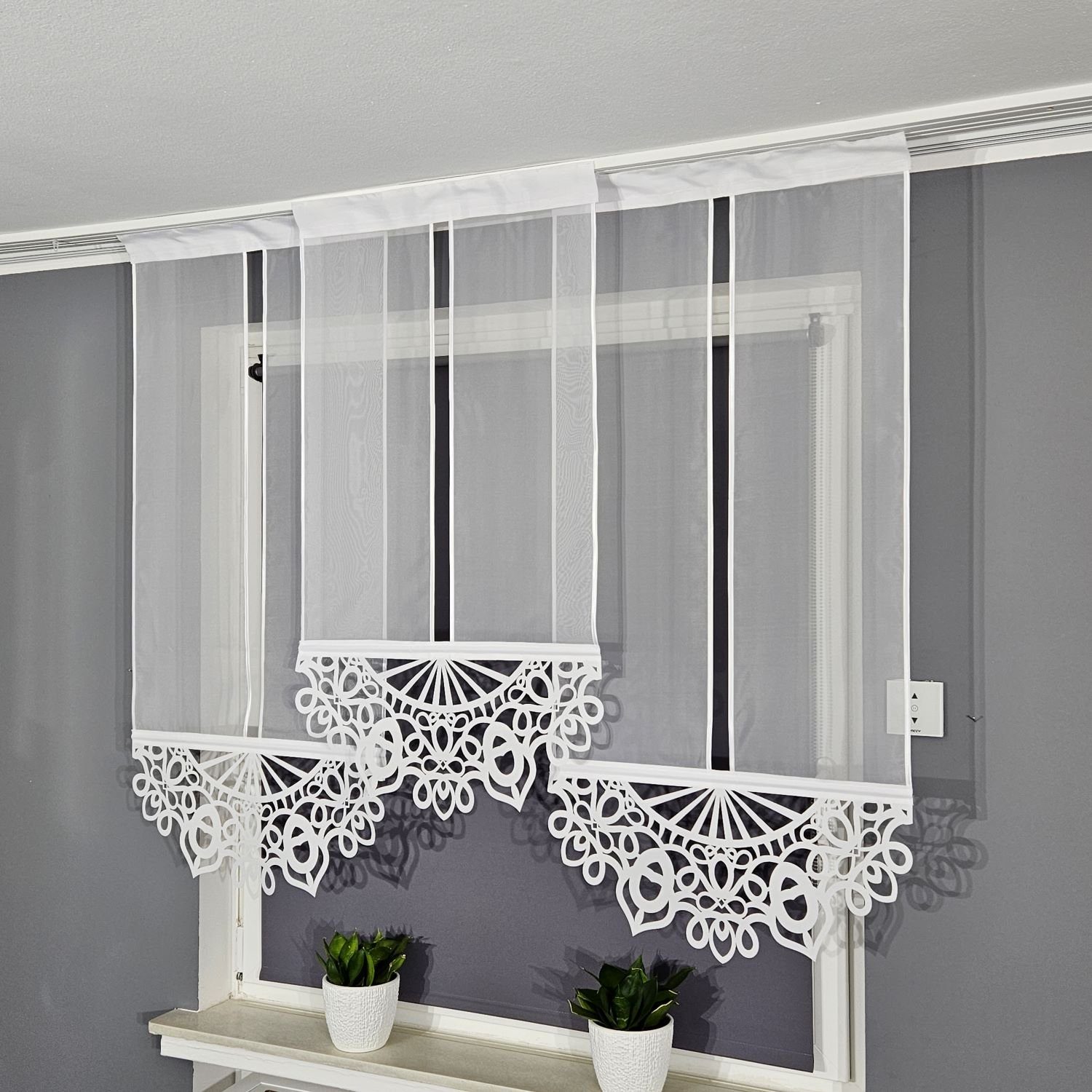 Gardinen by Justyna Schiebegardine 3er Gerade Paneel Set (3 St), Kräuselband, transparent, Voile, Fertiggardine, Schiebegardine, Modern Styl,Paneel,Panelgardine