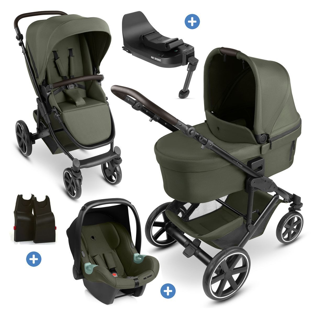 ABC Design Kombi-Kinderwagen Sierra Set - Pea, 4in1 Kinderwagen mit Babywanne, Babyschale, Isofix Base & Sportsitz