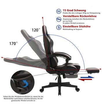 Dowinx Gaming-Stuhl Ergonomisches Design mit Massage Lendenwirbelstütze und Fußstütze, Rennsport-Stil PU-Leder hohen Rücken verstellbare Drehstuhl, Schwarz