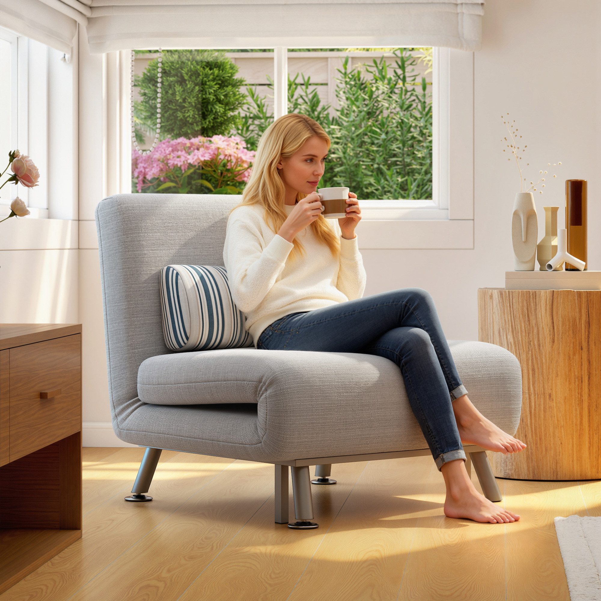 HOMCOM Sessel Schlafsofa, Klappmatratze, Bett, Gästebett (Klappbett, 1-St., Schlafsessel), für Wohnzimmer, Grau