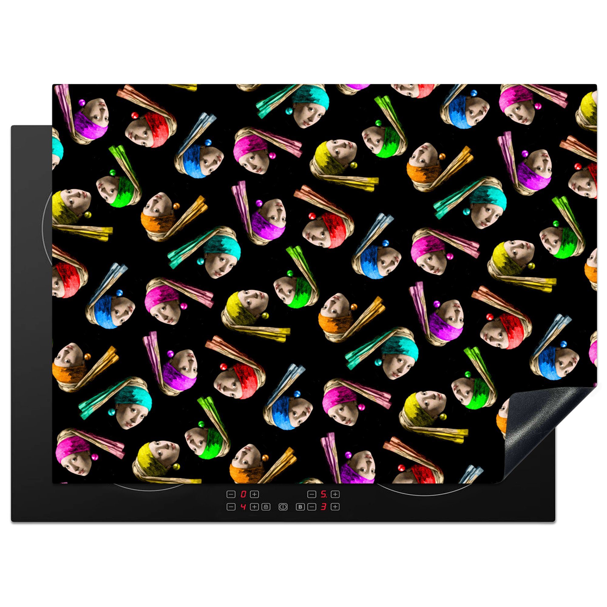 MuchoWow Herdblende-/Abdeckplatte Muster - Regenbogen - Mädchen mit einem Perlenohrring, Vinyl, (1 tlg), 71x52 cm, Induktionskochfeld Schutz für die küche, Ceranfeldabdeckung